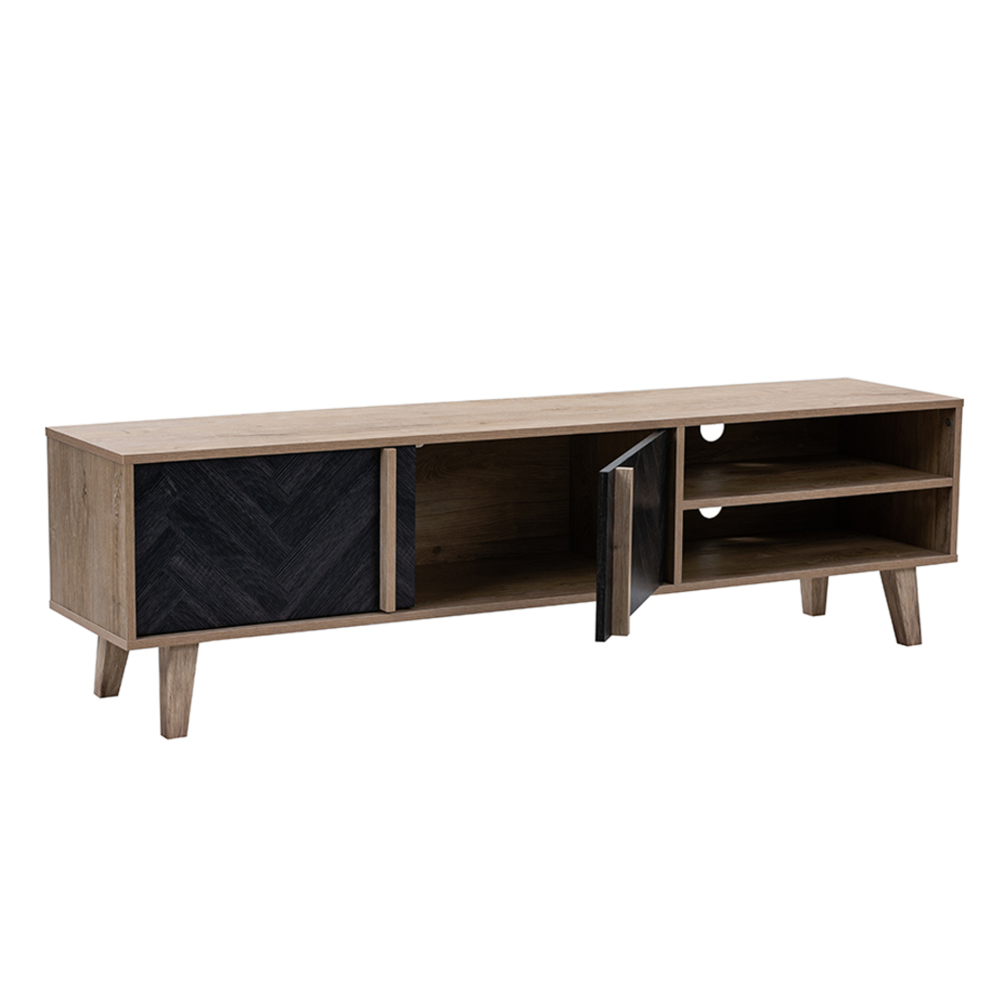 ALBERO TV STAND CHIPBOARD WITH MELAMINE CARTA SONOMA DECAPE BLACK WITH PATTERN 160x35xH45cm E1 PRC