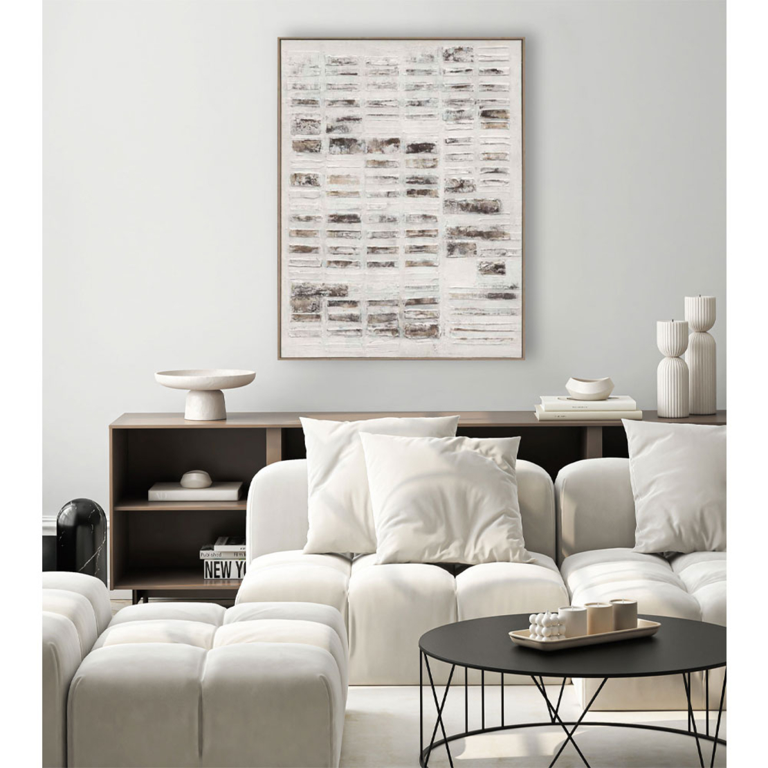 ELYSIAN PAINTING DECORATIVE 90x120x5 CANVAS WHITE BEIGE BROWN GREY WOOD NATURAL