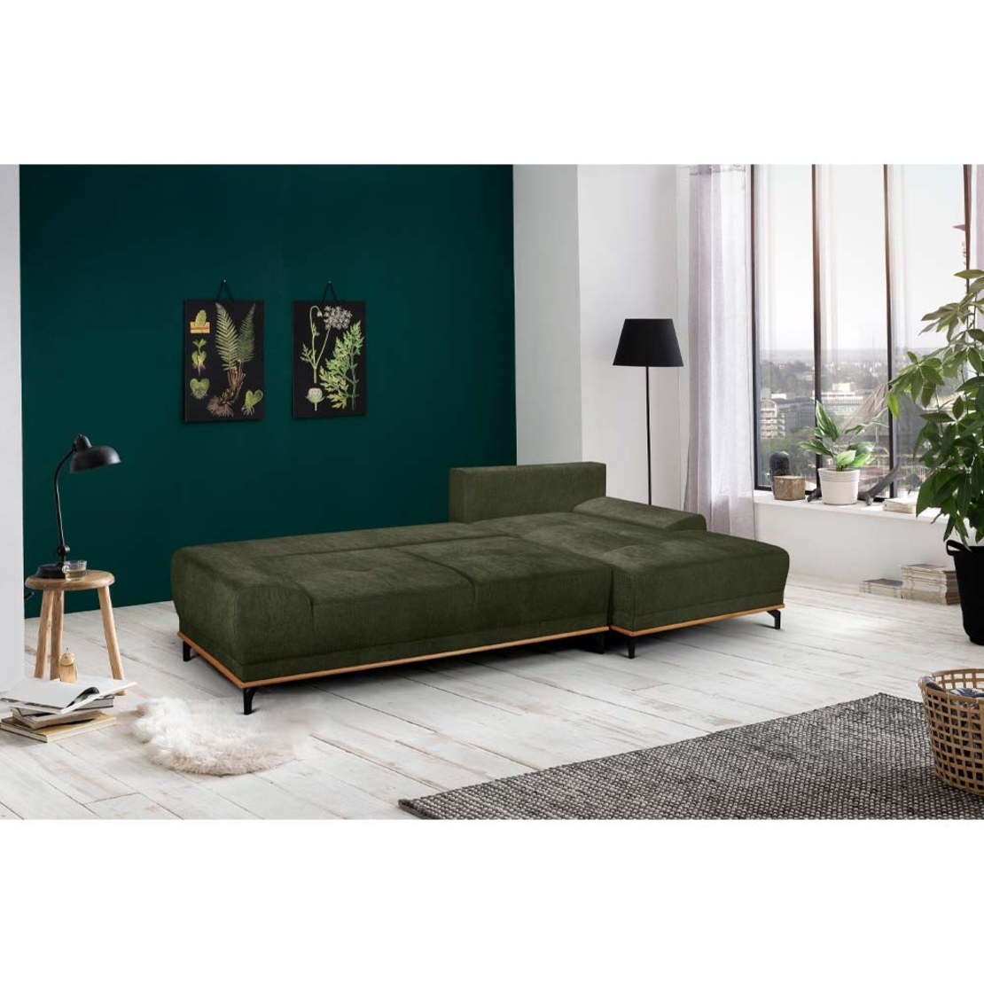 NATURA SOFA BED CORNER RIGHT EASY CLEAN FABRIC OLIVE GREEN E1 EU