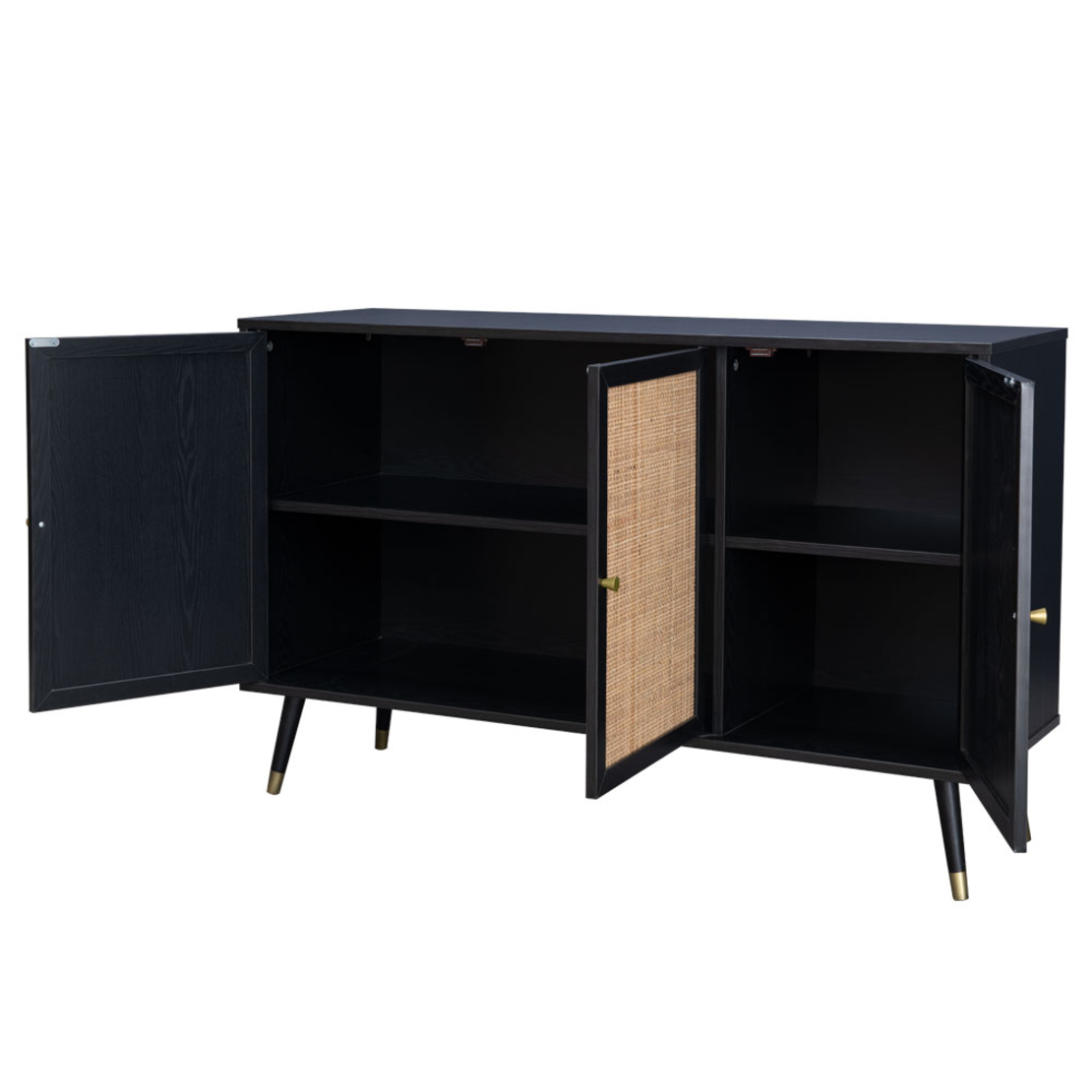 VIENNA SIDEBOARD CHIPBOARD WITH MELAMINE BLACK WITH RATTAN GOLD 120x39xH75,5cm E1 PRC