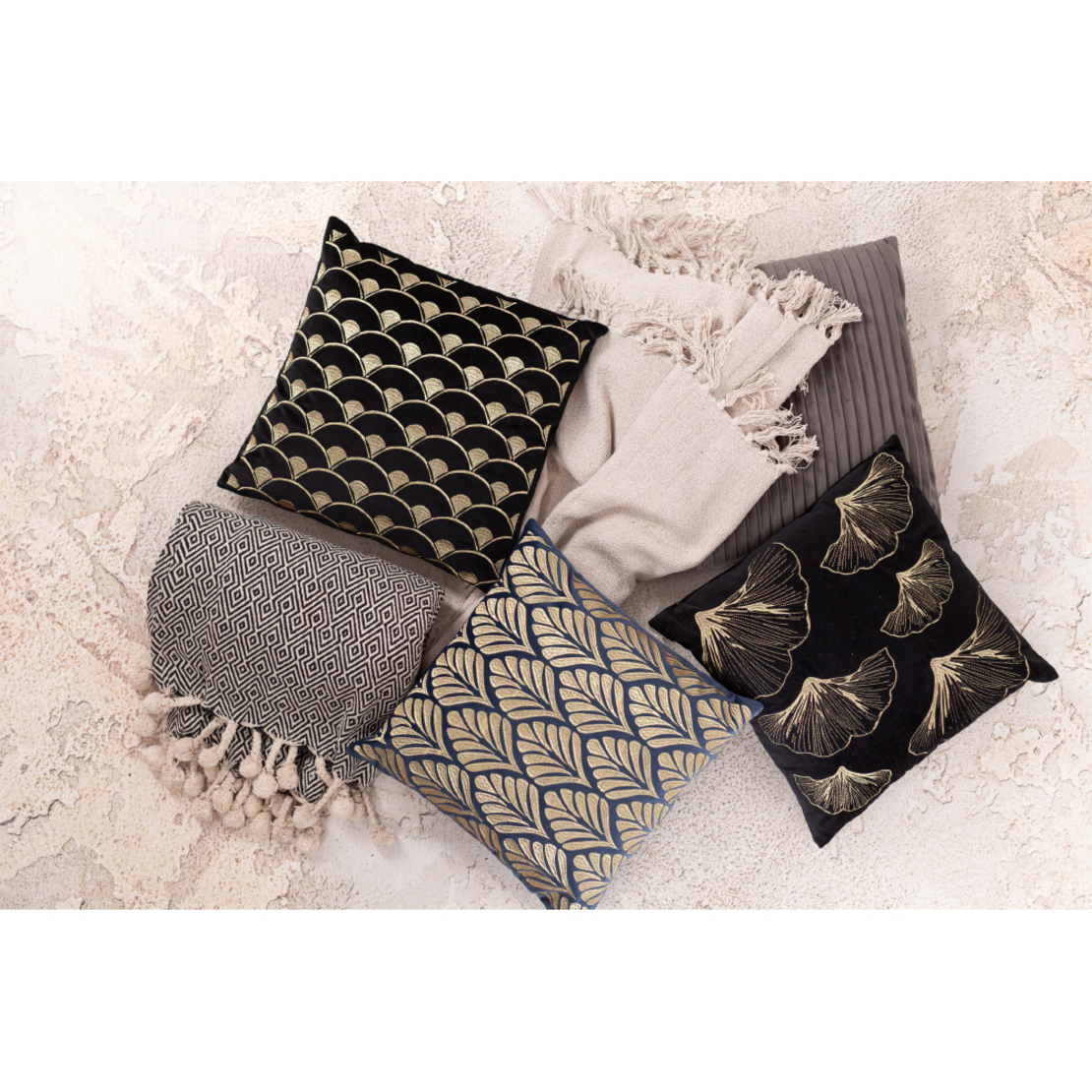 DIONE DECOR CUSHION FABRIC BLACK GOLD 45x45cm PRC