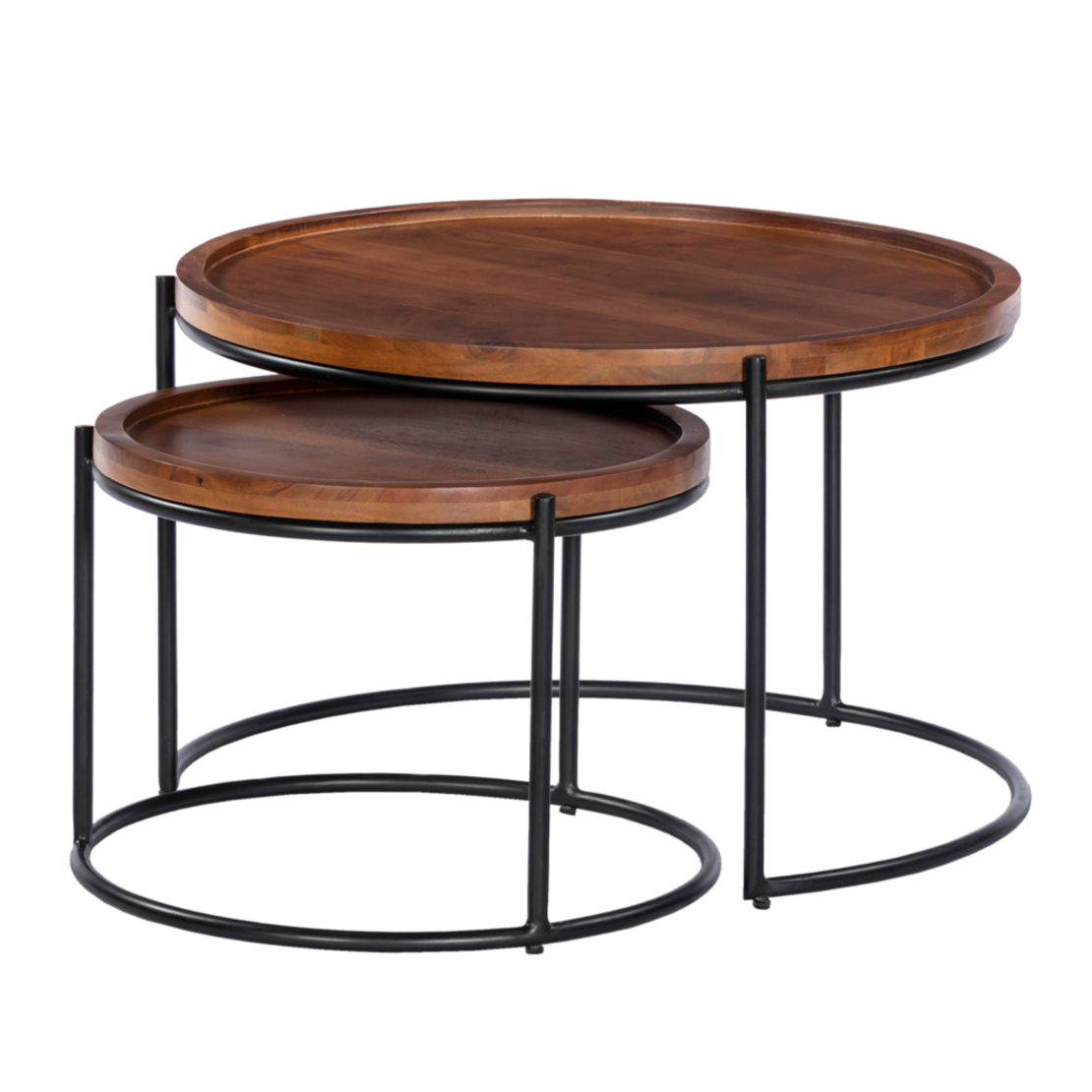 CELLINI COFFEE TABLE SET 2PCS WOOD ACACIA WALNUT LIGHT METAL BLACK 70x70xH43cm IN