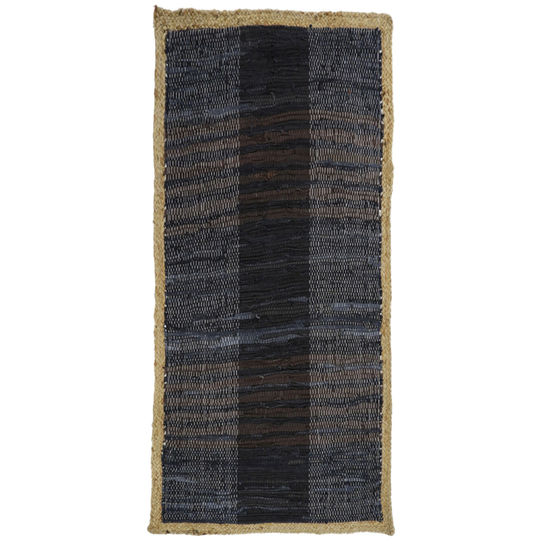 DARK CARPET LEATHER JUTE BLACK BEIGE 70x150cm IN