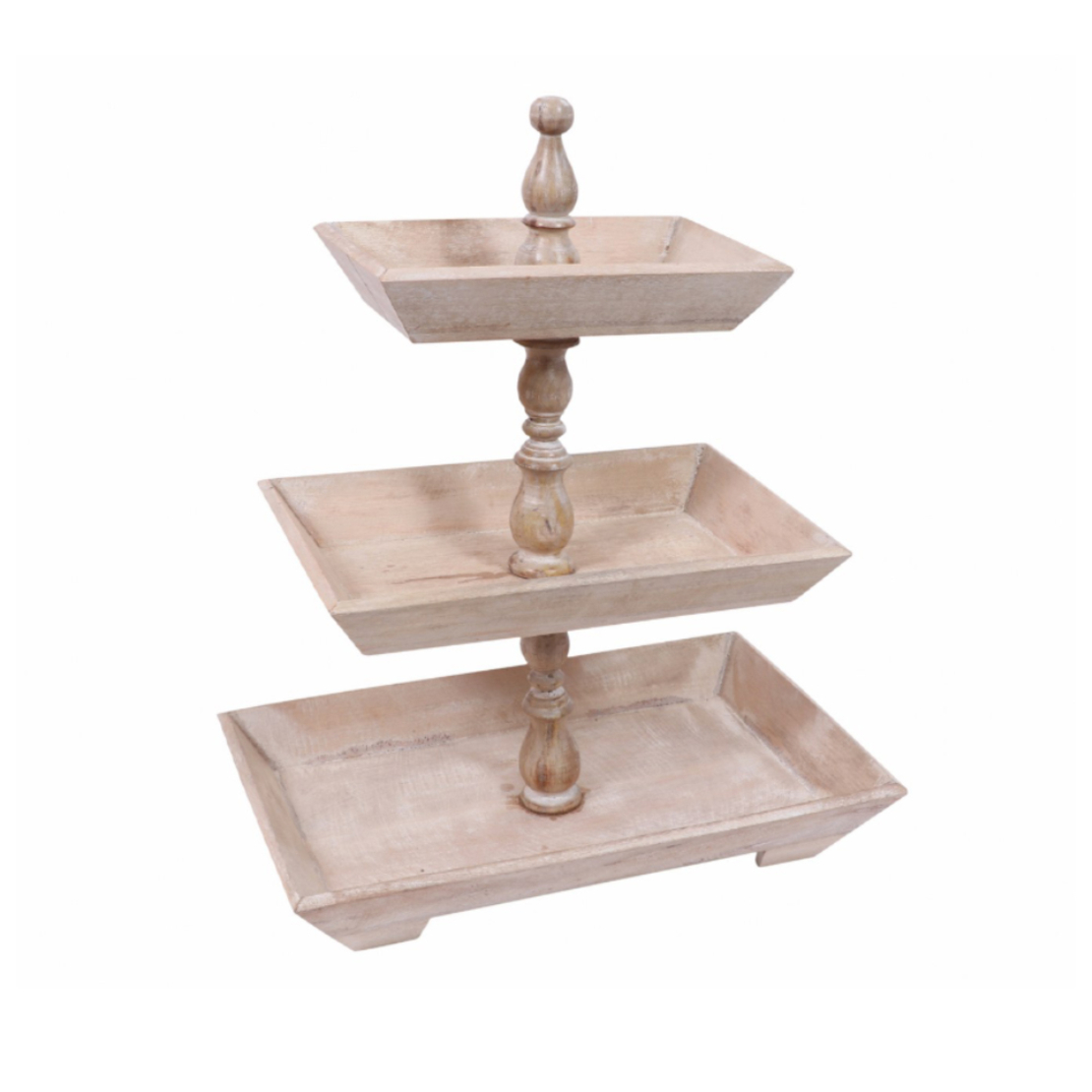 ORISHA STAND 3LEVELS WOOD MANGO WHITE WASHED 50x31