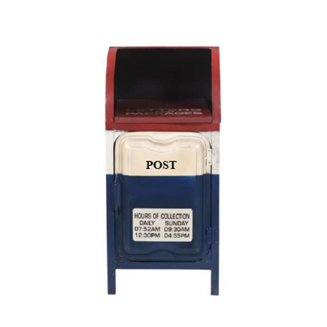 POST SIDE TABLE METAL BLUE CREAM RED 34x39xH74cm I