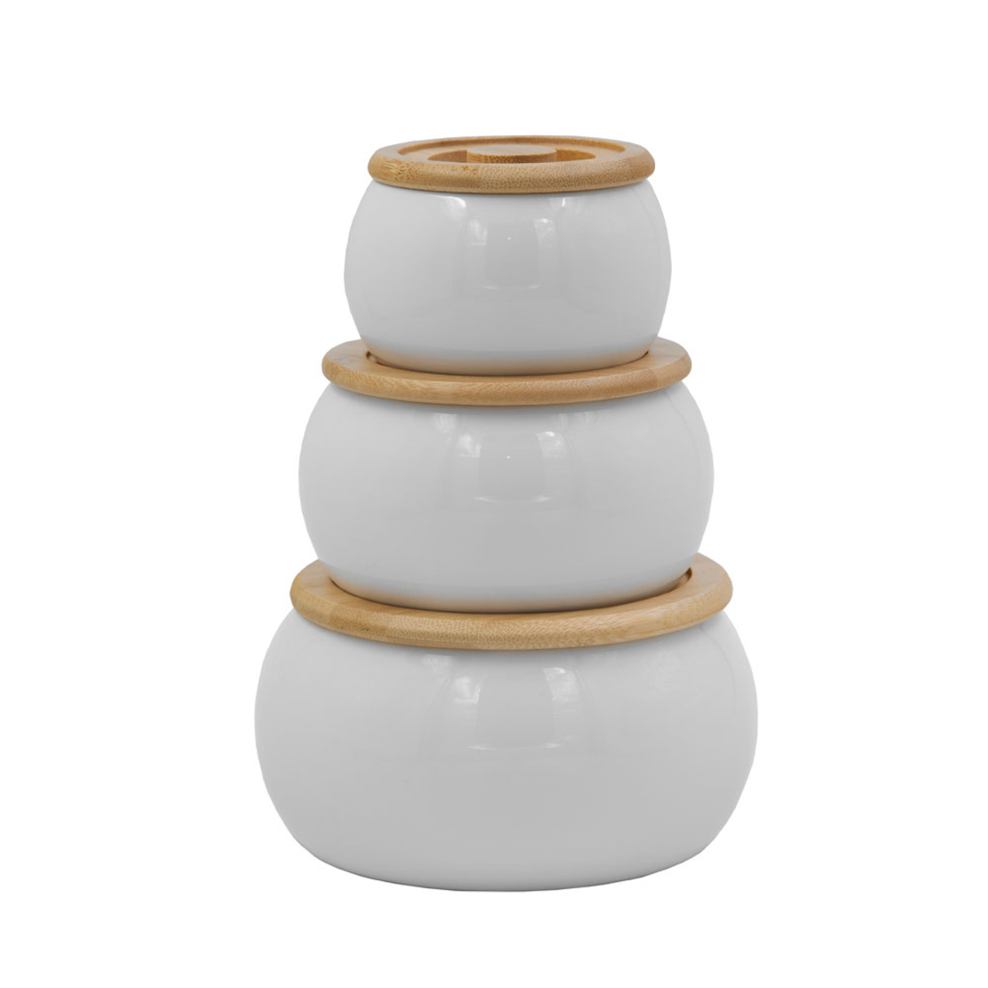 CURVE STORAGE JAR WITH LID SET 3PCS PORCELAIN BAMB