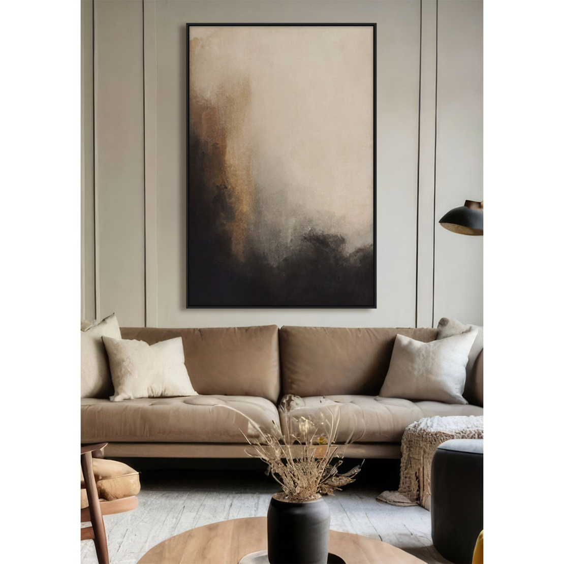 FREEFLOW PAINTING DECORATIVE WITH FRAME 80x120x4 CANVAS BEIGE BLACK PP GOLD