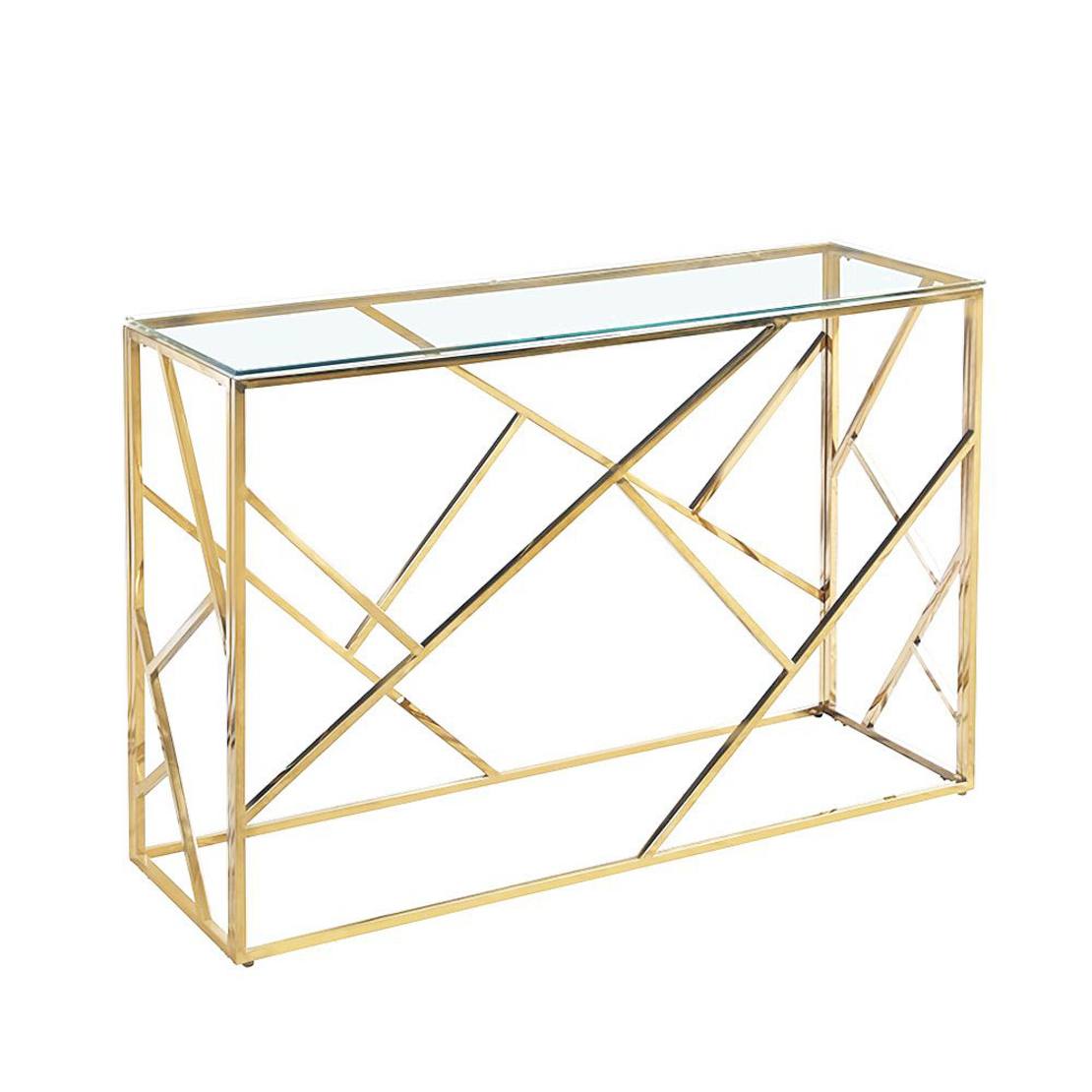 BONSAI CONSOLE STAINLESS STEEL GOLD TRANSPARENT GLASS 120x40xH78cm PRC