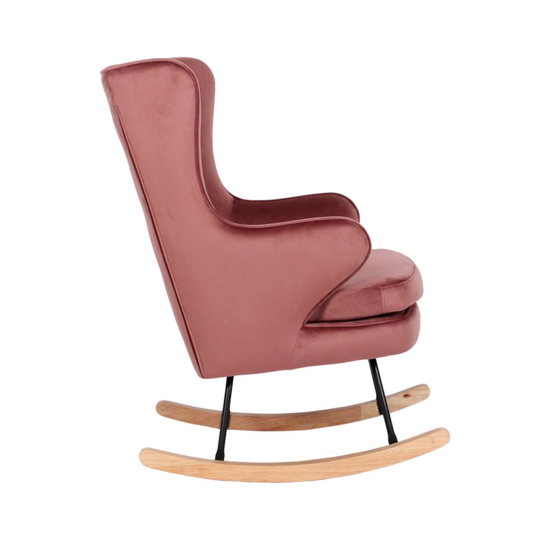 ROCKER ARMCHAIR ROCKING FABRIC PINK WOOD RUBBERWOOD NATURAL E1 PRC