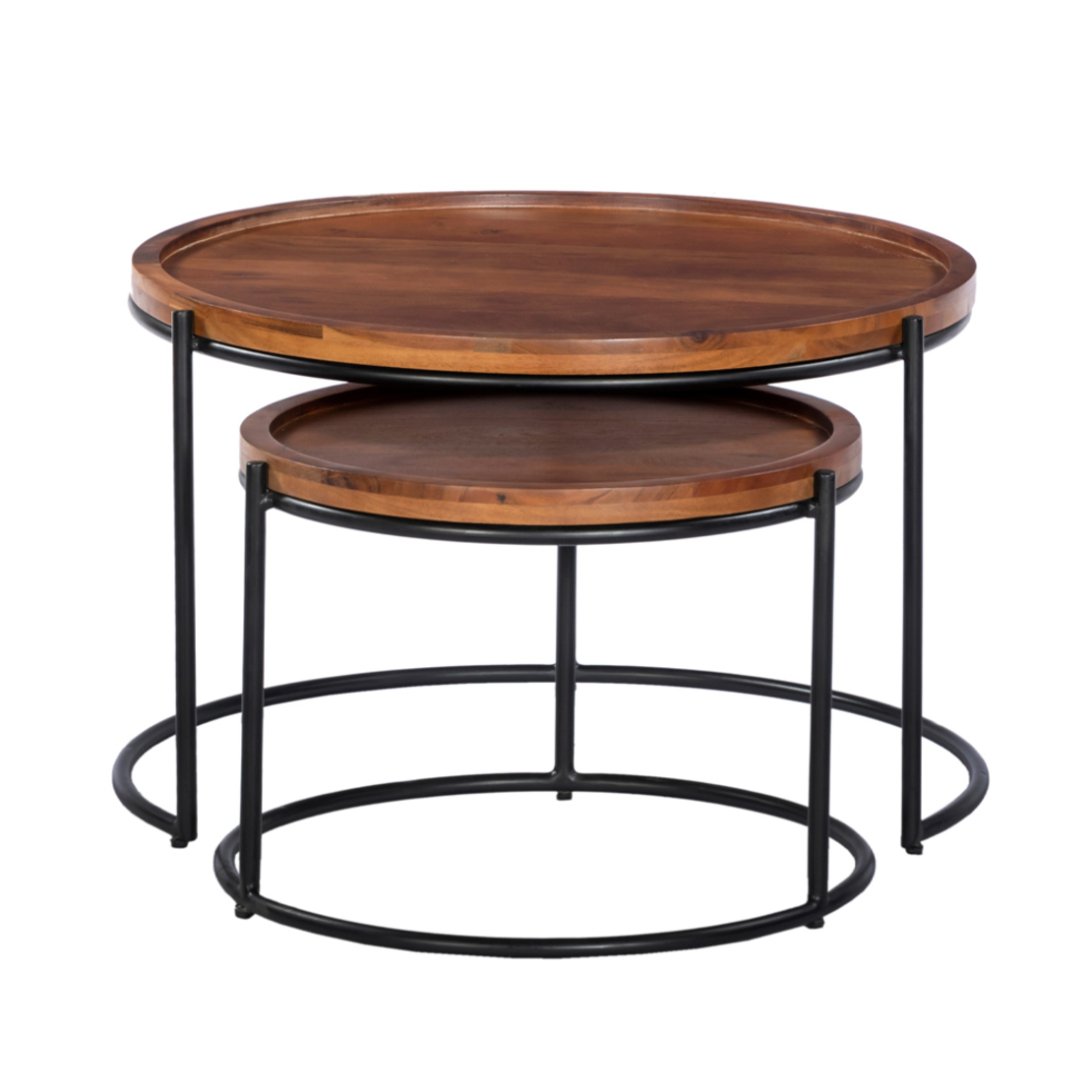 CELLINI COFFEE TABLE SET 2PCS WOOD ACACIA WALNUT LIGHT METAL BLACK 70x70xH43cm IN