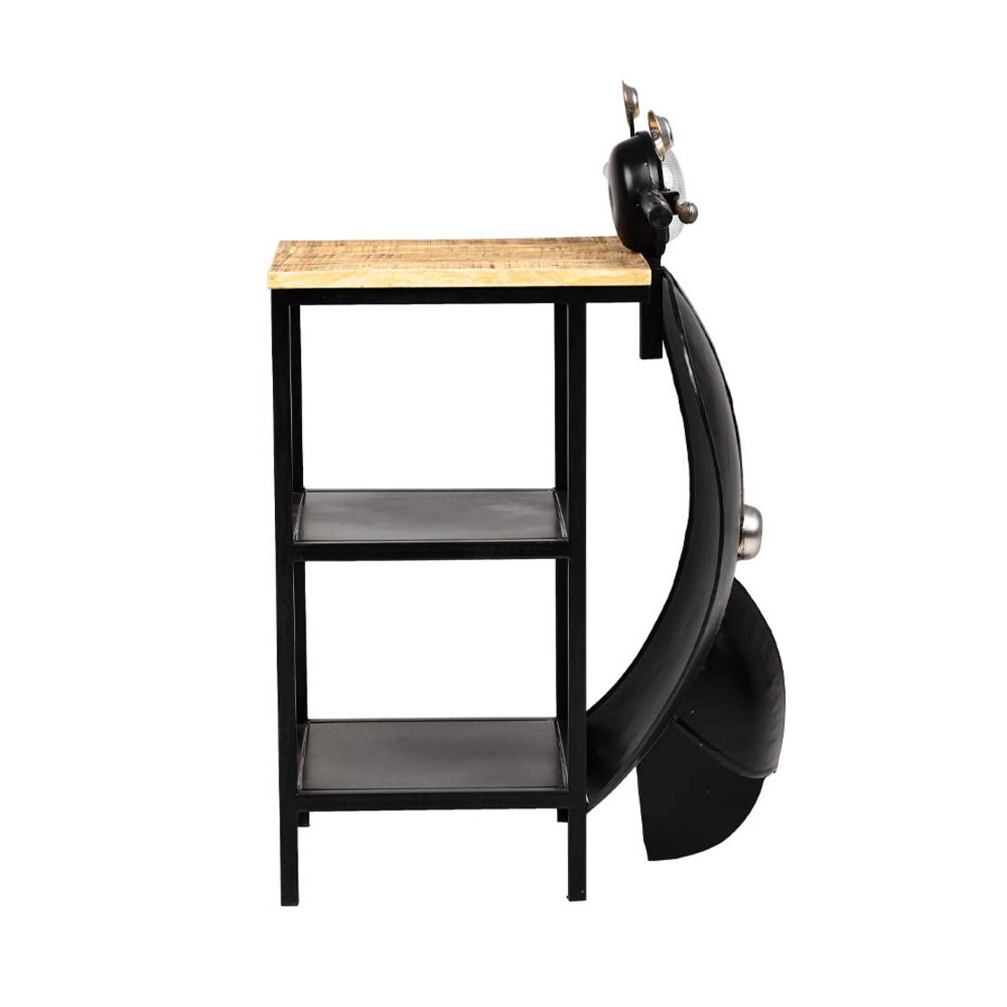 MINI VESPA SIDE TABLE WITH SHELVES METAL BLACK SILVER NATURAL 61x45xH88cm IN