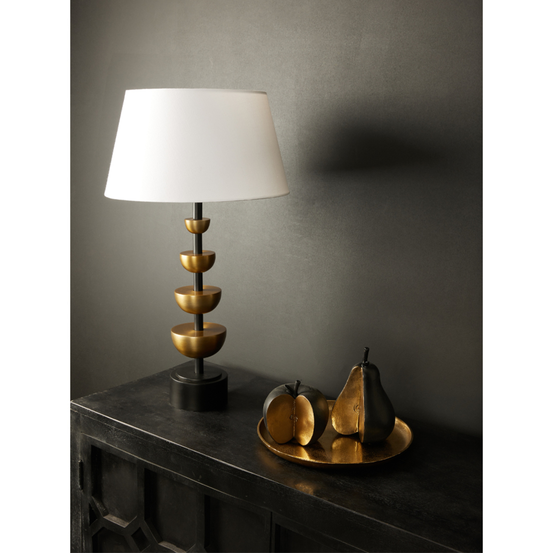 NIELS LAMP TABLE ALUMINIUM FABRIC GOLD ANTIQUE BLA