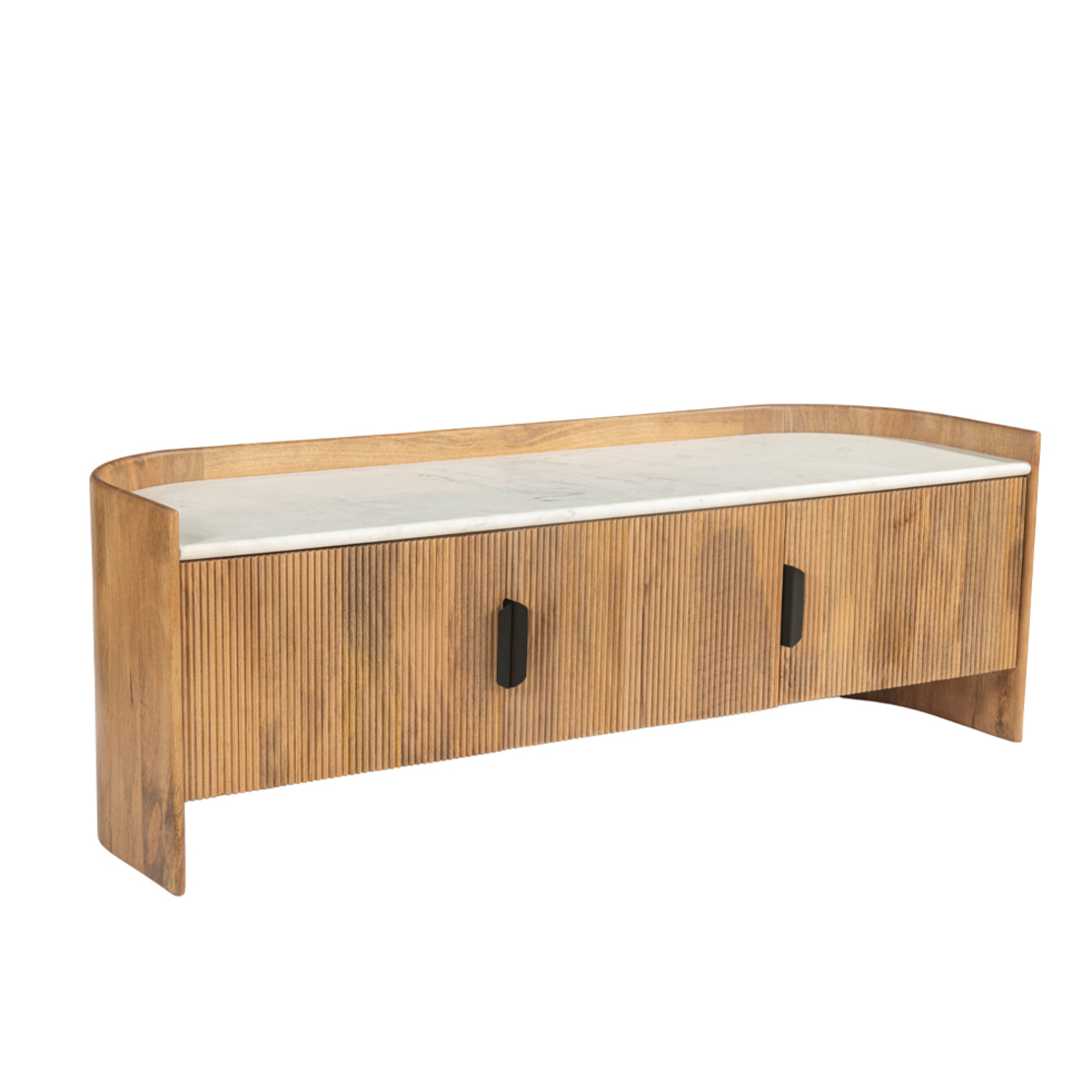ORGANIC BITTER TV STAND 2DOORS WOOD MANGO WALNUT WHITE MARBLE 147x45x50 IN
