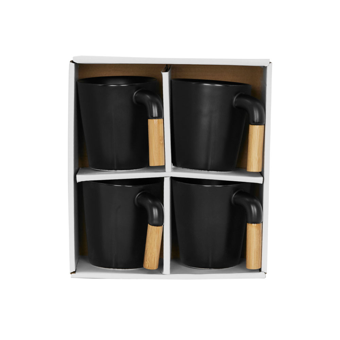 NORDIC MUG SET 4PCS PORCELAIN BAMBOO BLACK NATURAL