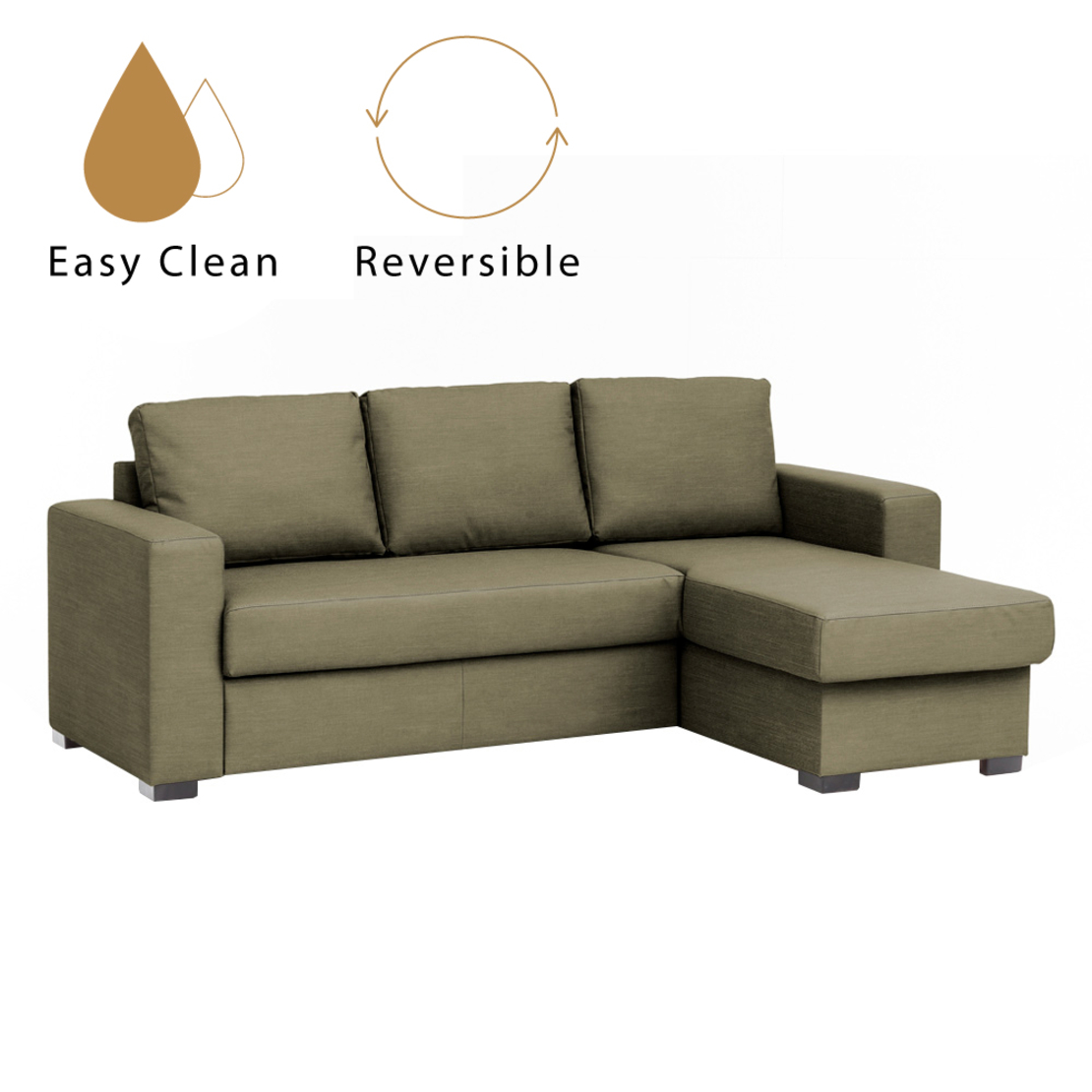 ALDO CRISTIANO SOFA BED REVERSABLE CORNER EASY CLEAN FABRIC OLIVE GREEN R454 E1 EU