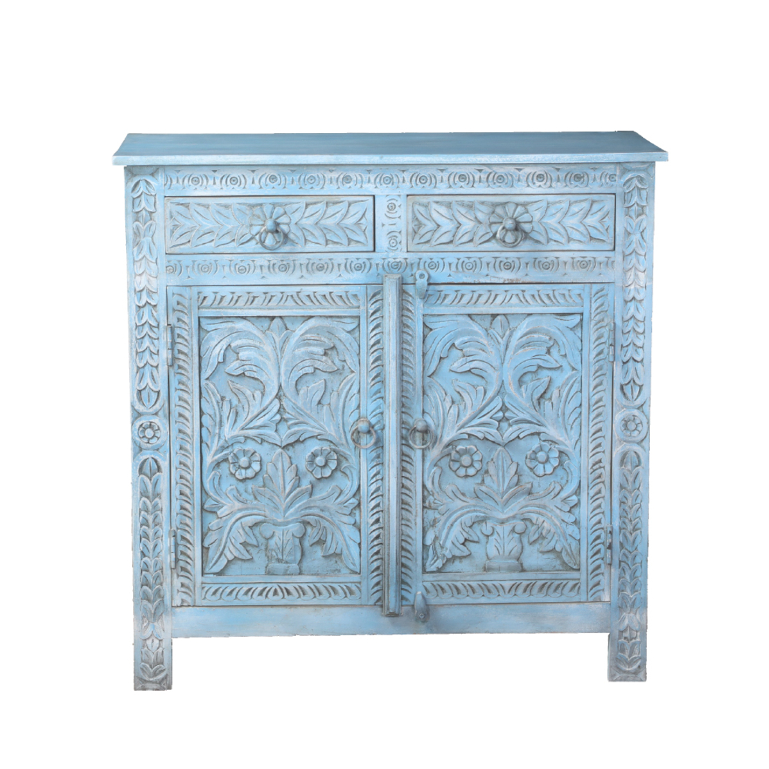 SIFNOS COMMODE 2DOORS 2DRAWERS WOOD MANGO BLUE LIGHT DECAPE IN