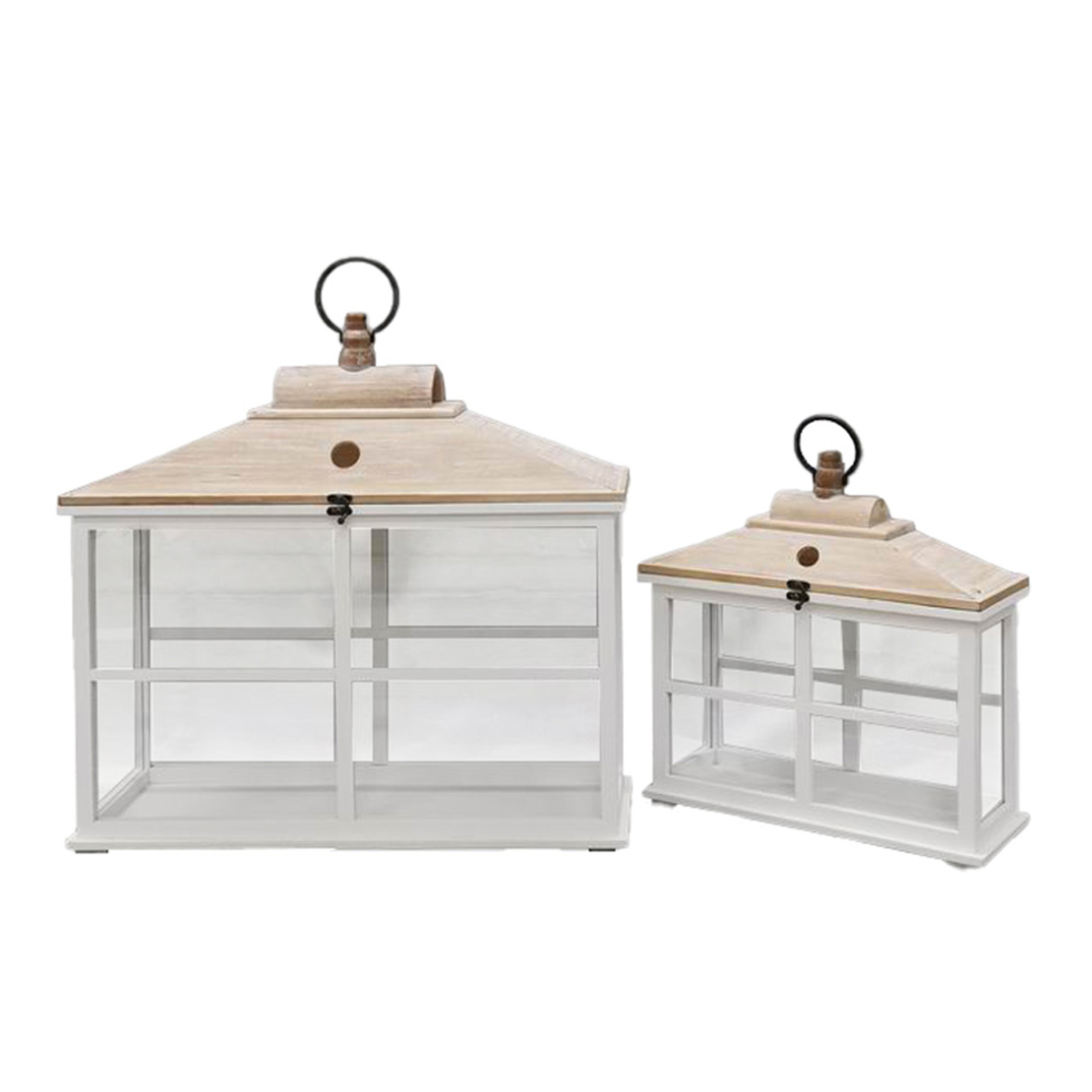 SIKINOS LANTERN SET 2PCS 62x22x59 FIR WOOD WHITE WHITE WASHED GLASS