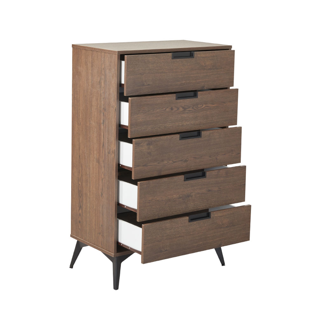 NUEZ PEDESTAL 5DRAWERS MELAMINE WALNUT METAL BLACK