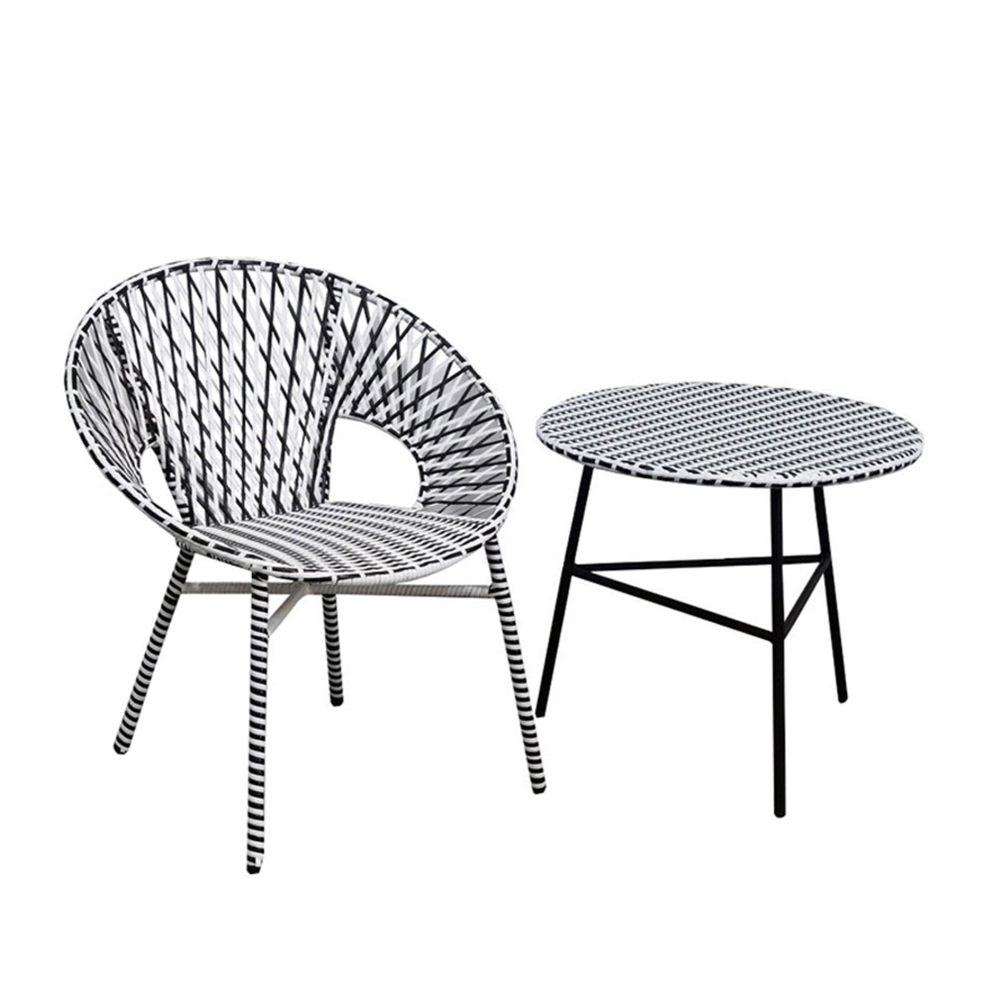 GRANADA COFFEE TABLE PE WOVEN BLACK WHITE 65x65xH56cm PRC