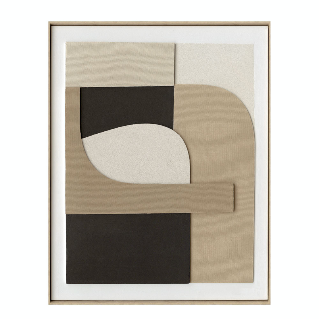 HORM PAINTING DECORATIVE 80x100x5 CANVAS WHITE BEIGE BLACK WOOD NATURAL