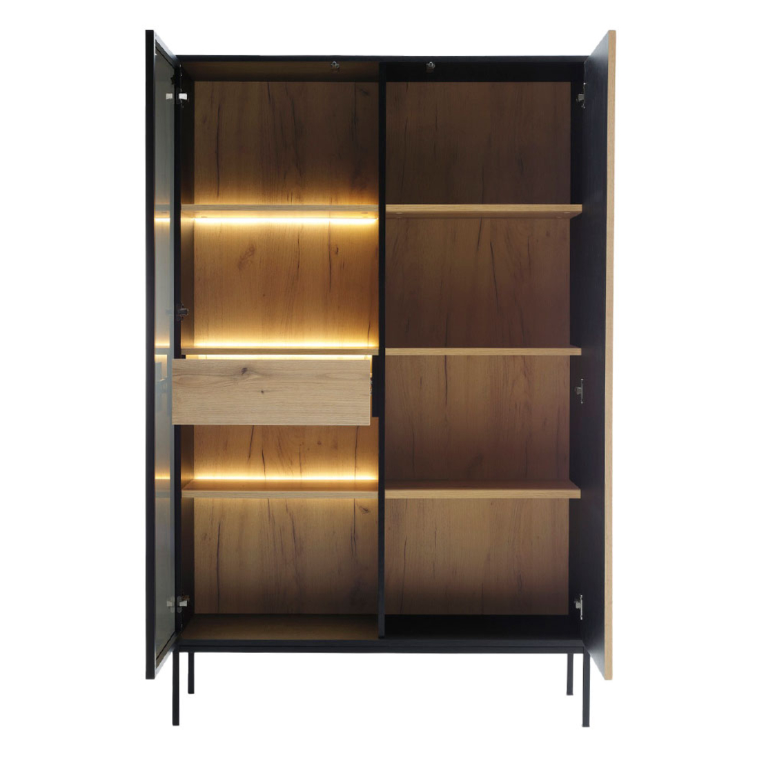MYSTERY CABINET 2DOORS MELAMINE NATURAL DARK BLACK METAL 104x39x166 E1 PR