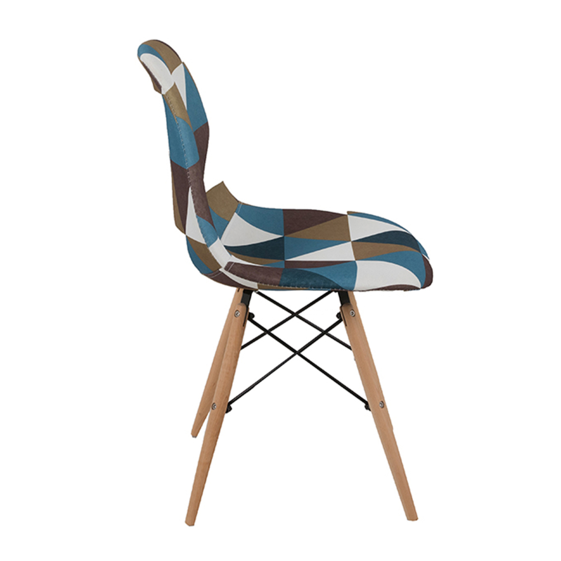 EIFFEL CHAIR FABRIC PATCHWORK BLUE WOOD ΒΕΕCH NATURAL E1 PRC