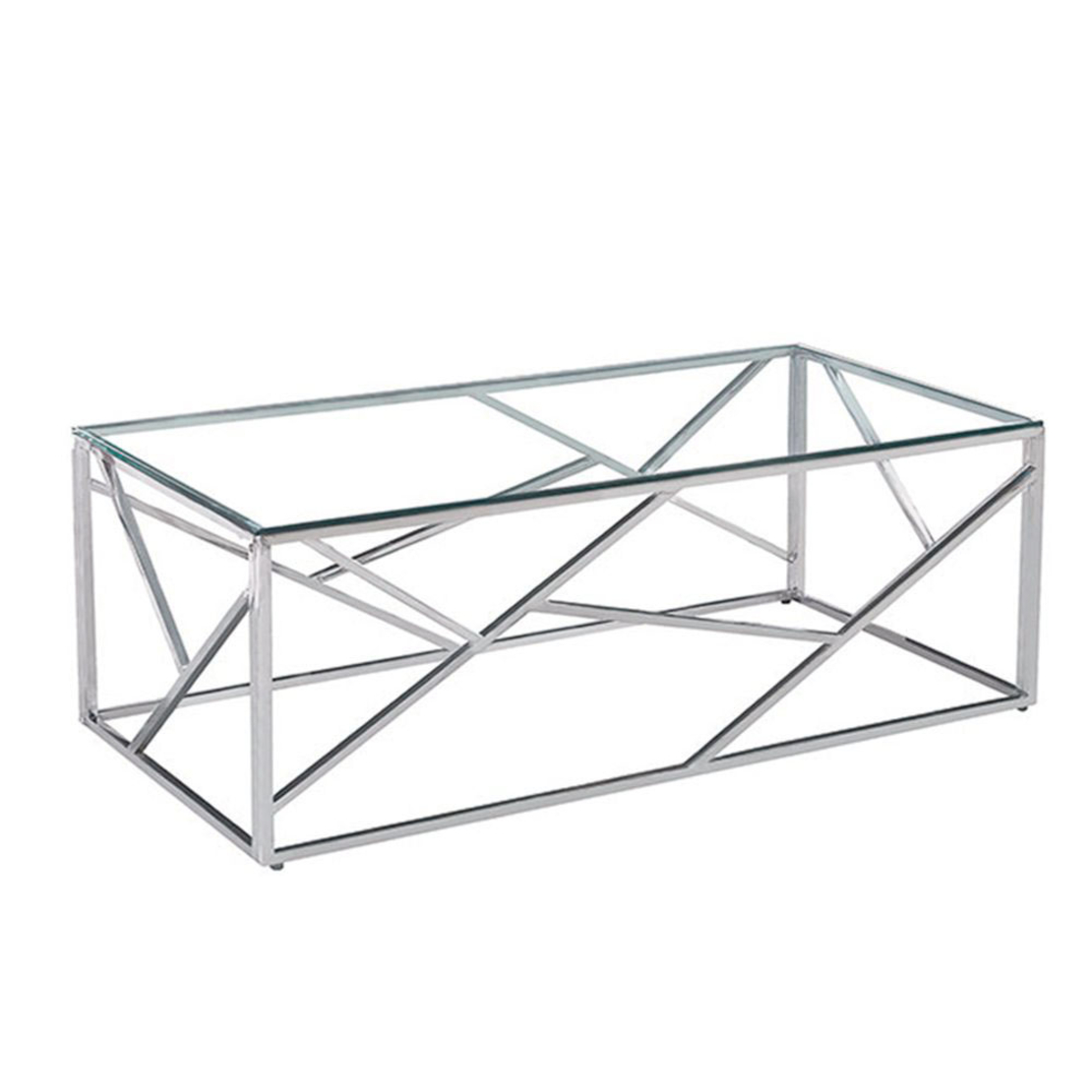 BONSAI COFFEE TABLE METAL SILVER TRANSPARENT GLASS 120x60xH40cm PRC