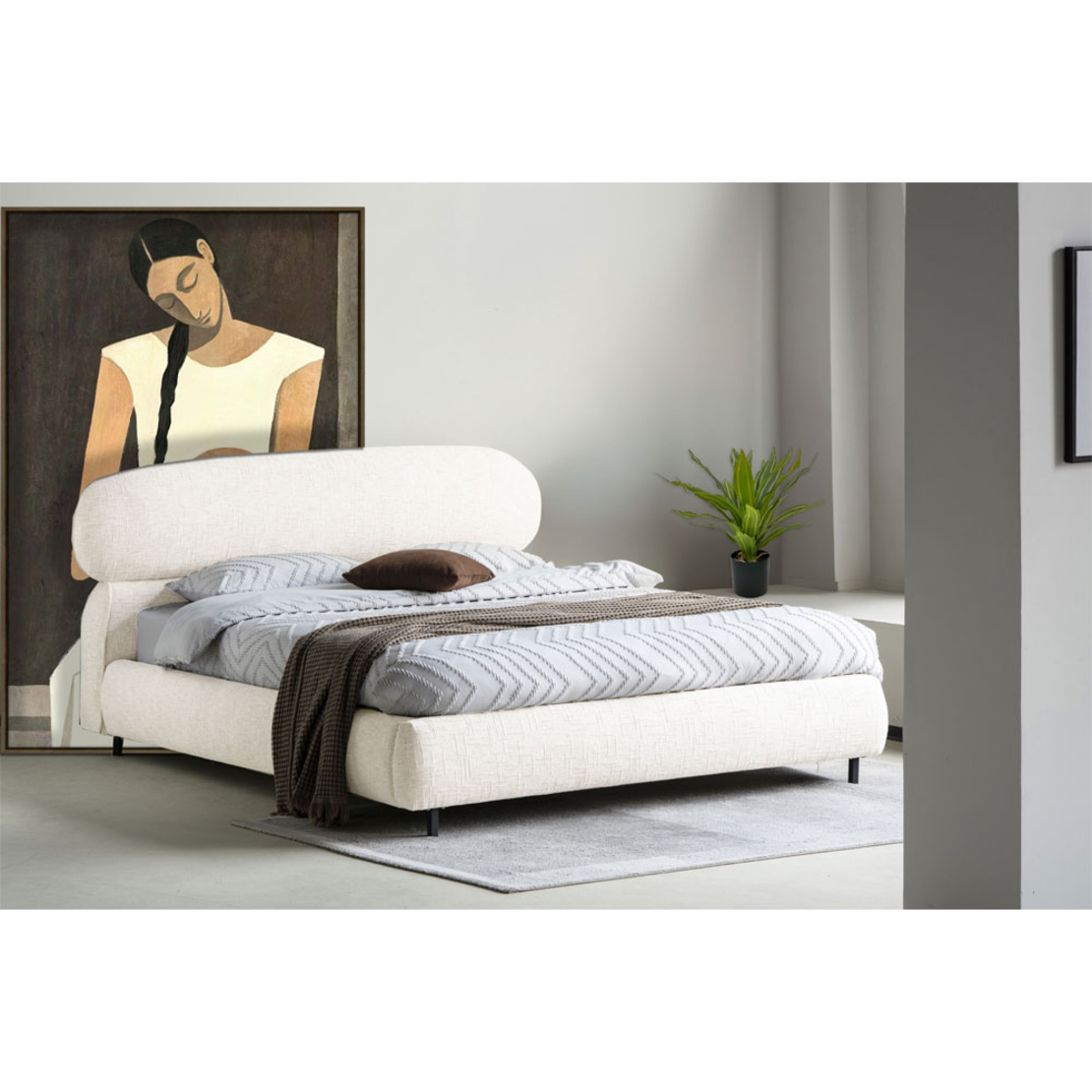 SERENITE BED (FOR MATTRESS 160x200cm) FABRIC BEIGE METAL BLACK E1 PRC