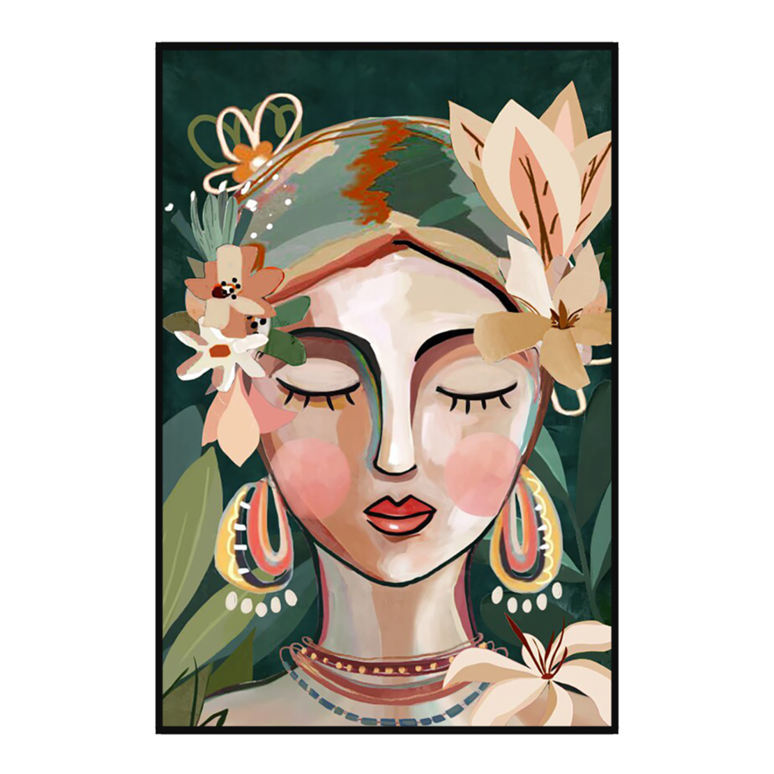 NOZOMI GREEN PAINTING CANVAS MULTICOLOR WOOD FRAME