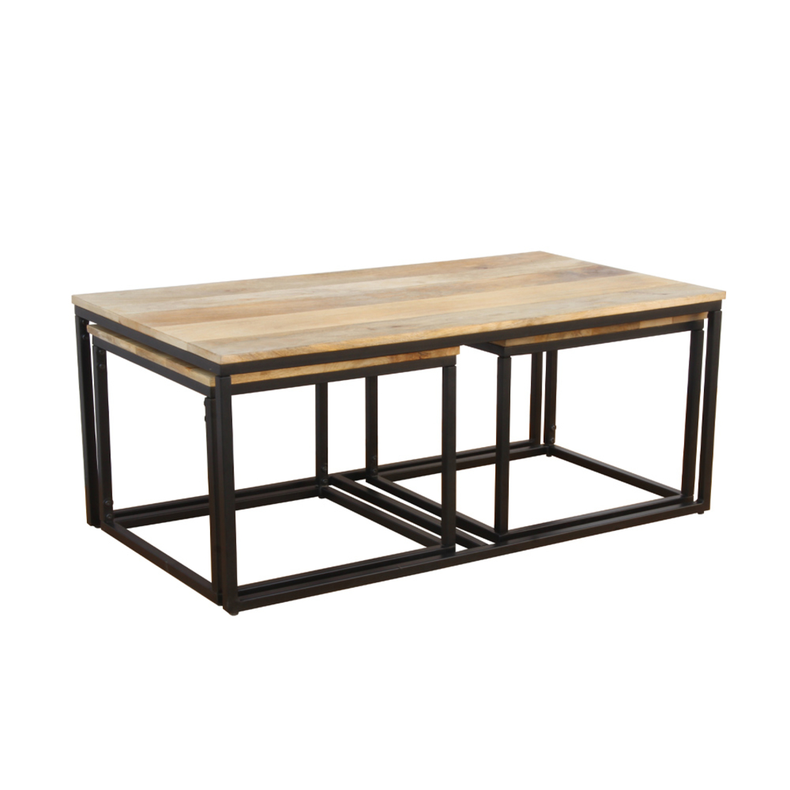 QUADRO COFFEE TABLE SET 3PCS WOOD MANGO NATURAL METAL BLACK 110x60xH45cm IN