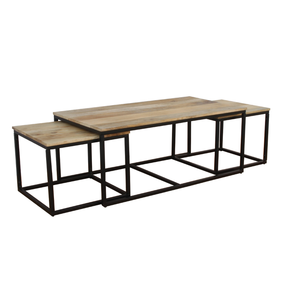 QUADRO COFFEE TABLE SET 3PCS WOOD MANGO NATURAL METAL BLACK 110x60xH45cm IN