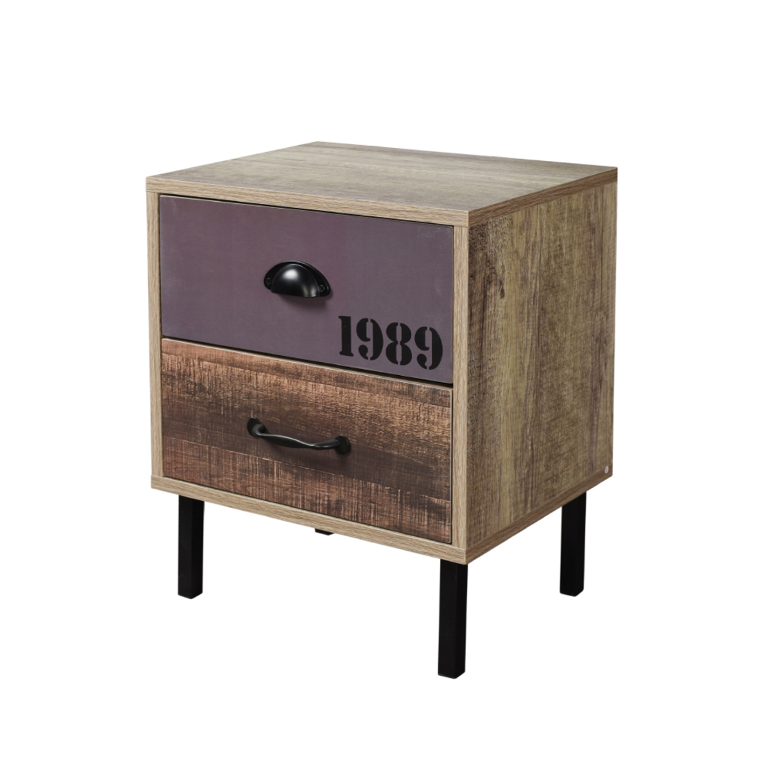 NUMBER NIGHTSTAND 2DRAWERS CHIPBOARD WITH MELAMINE CARTA SONOMA METAL WHITE GREY BLACK E1 PRC
