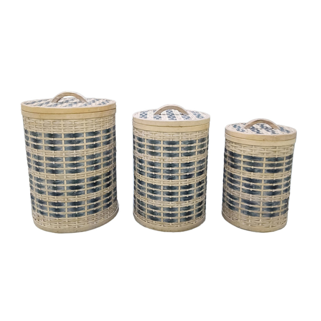 TELENDOS BASKET WITH LID SET 3PCS 36x36x52 FIR WOOD WHITE WASHED BLUE FABRIC