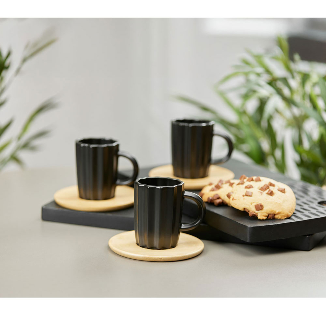 CACTUS MUG ESPRESSO SET 6 PCS PORCELAIN BAMBOO BLA