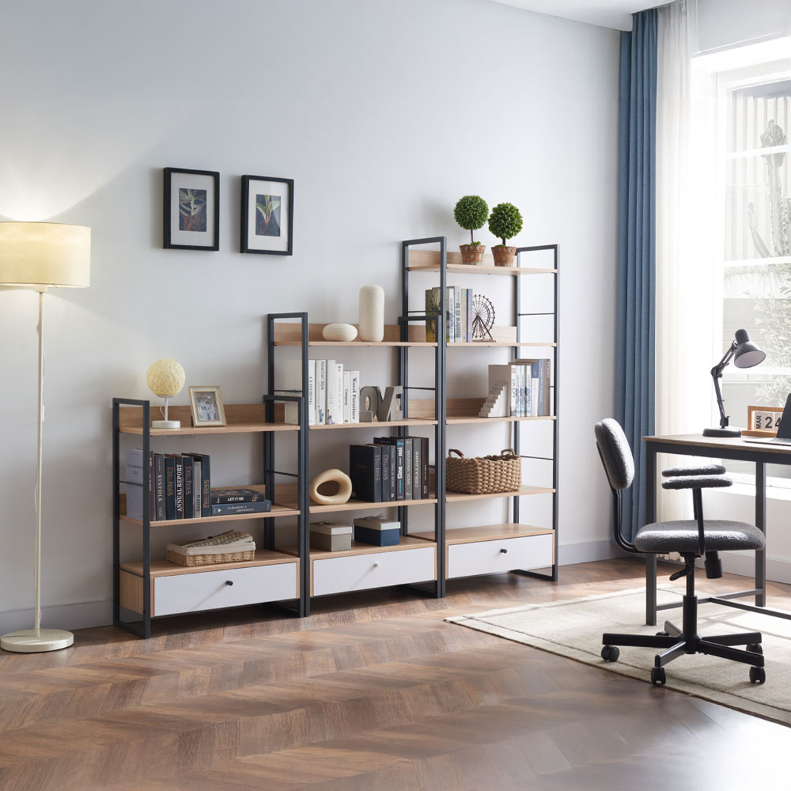 TRILOGY BOOKCASE MELAMINE NATURAL BLACK 70x30xH125