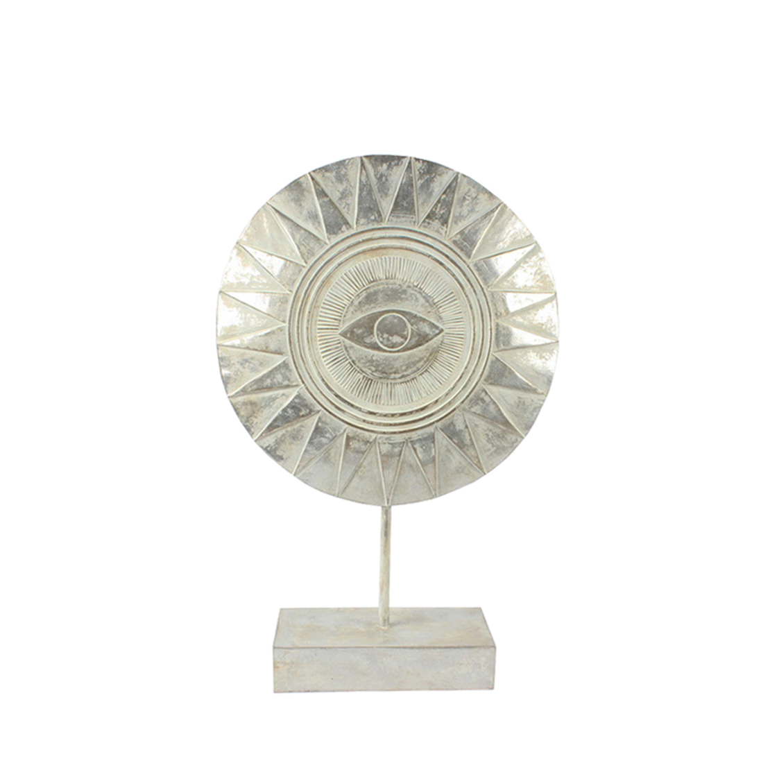 NIGERIA DECO TOTEM POLYRESIN SILVER ANTIQUE WHITE