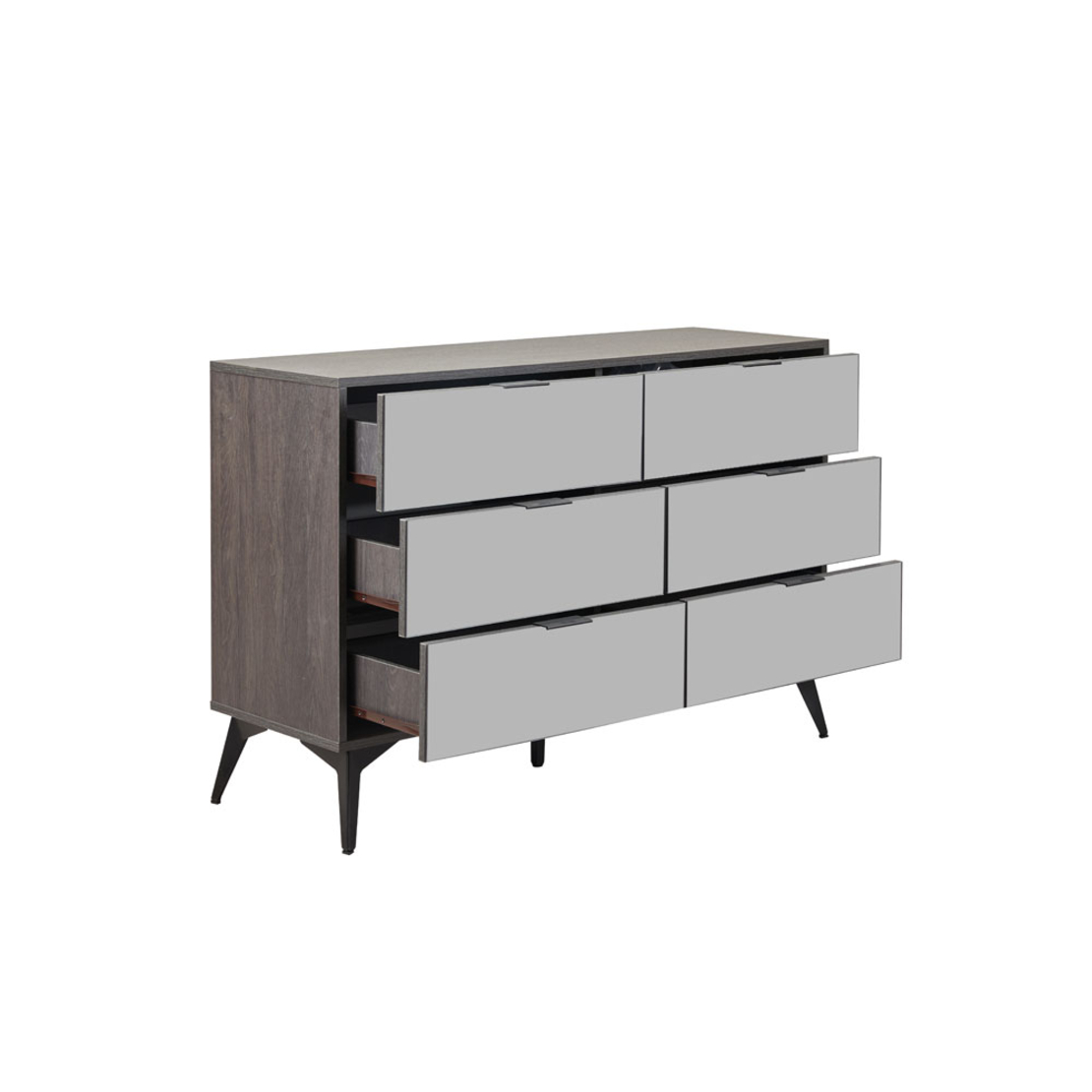 SPECCHIO PEDESTAL 6DRAWERS MELAMINE BLACK OAK MELAMINE MIRROR E1