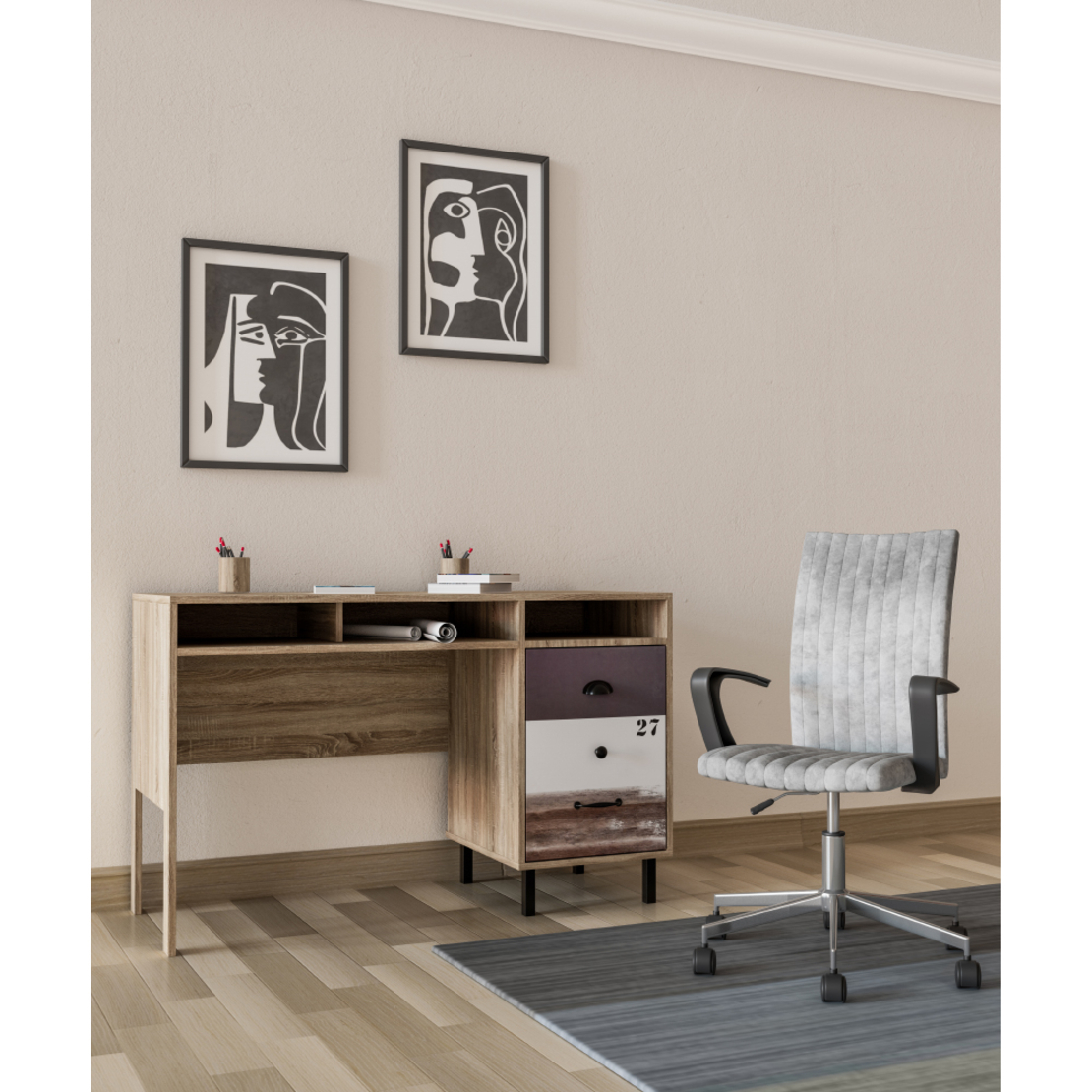 NUMBER DESK CHIPBOARD WITH MELAMINE CARTA SONOMA WHITE GREY 120x48xH75cm E1 PRC