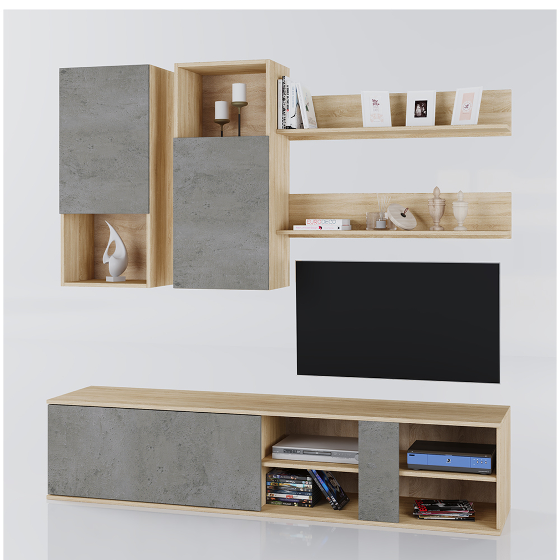 BETON WALL UNIT MELAMINE SONOMA CEMENT LIGHT 180x40xH190cm E1 EU