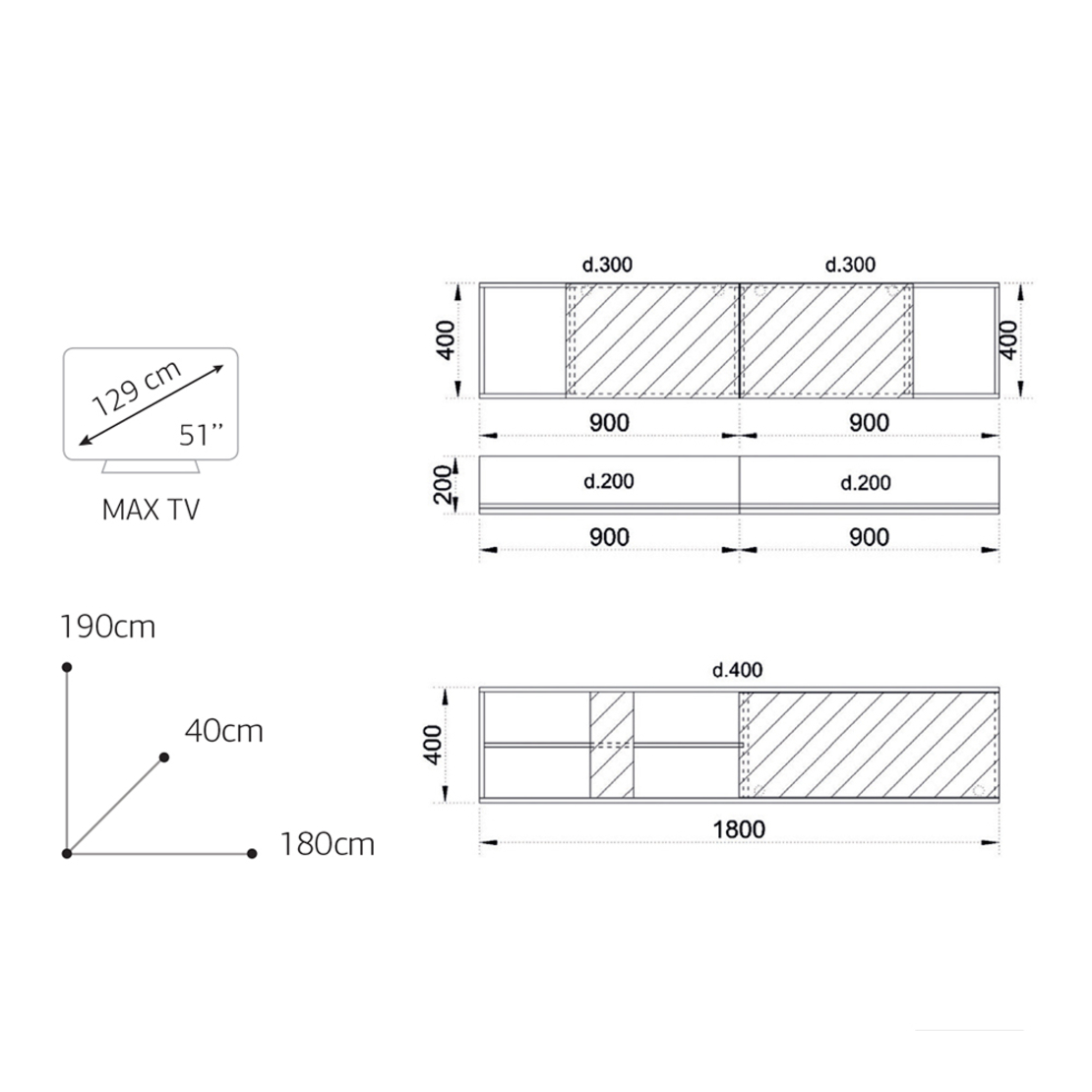 BETON WALL UNIT MELAMINE SONOMA CEMENT LIGHT 180x40xH190cm E1 EU