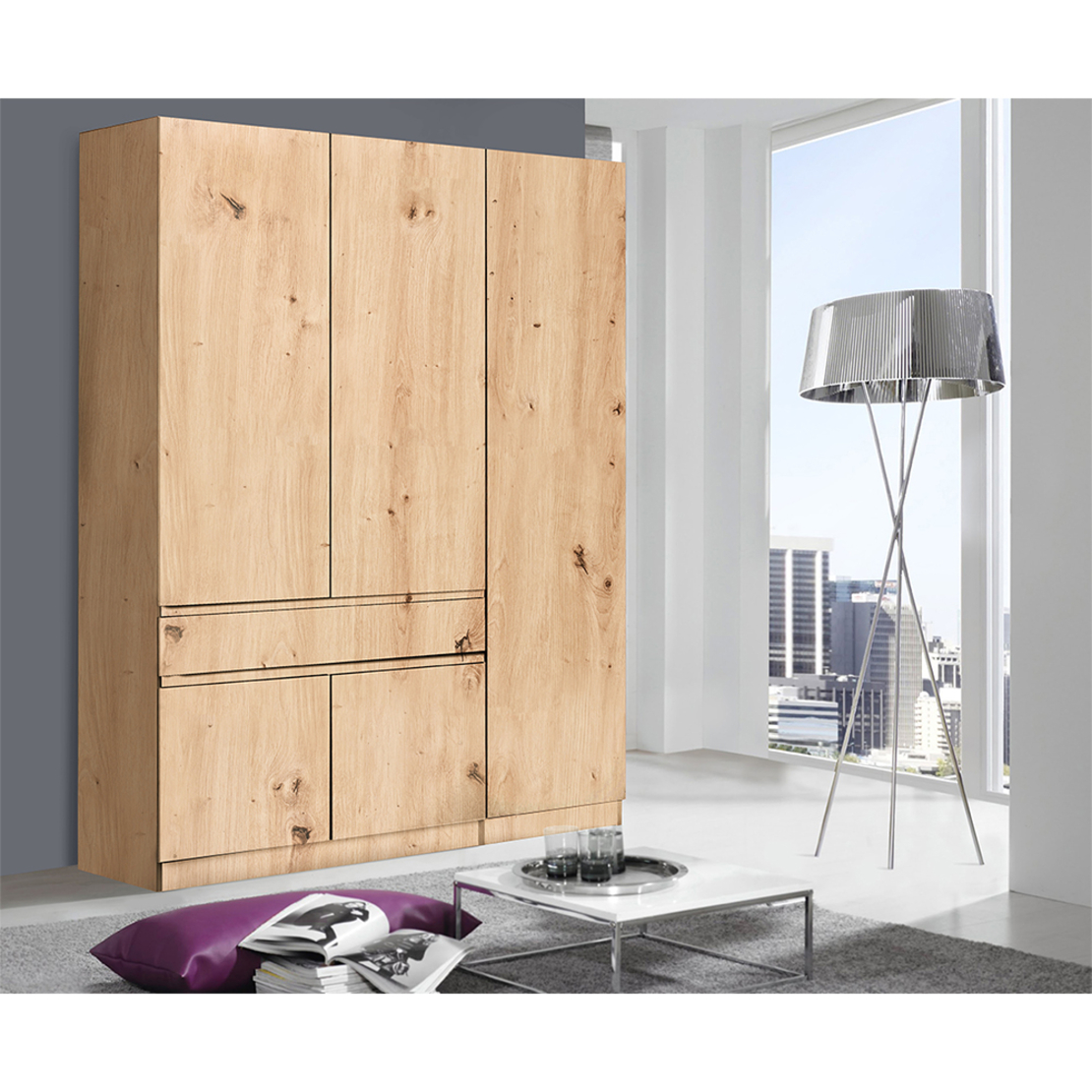 HERMES WARDROBE 3DOORS 1DRAWER MELAMINE ARTISAN OAK 150x52xH200cm E1 EU