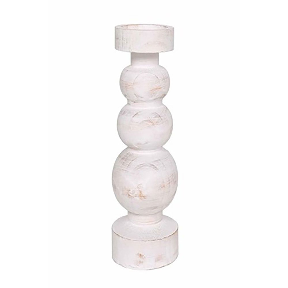 PIERRE CANDLE HOLDER WOOD WHITE NATURAL D12xH26,5c