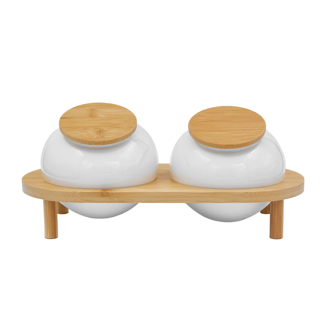 CURVE STORAGE JAR WITH LID SET 2PCS PORCELAIN BAMB