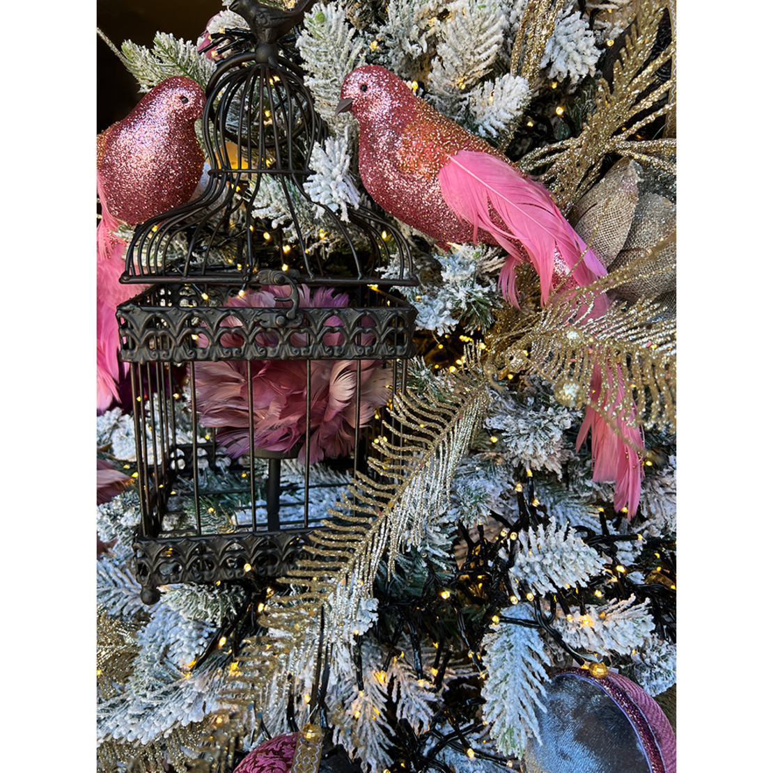 XMAS PIXIE BIRD BIRD POLYFOAM FABRIC PINK 32cm PRC
