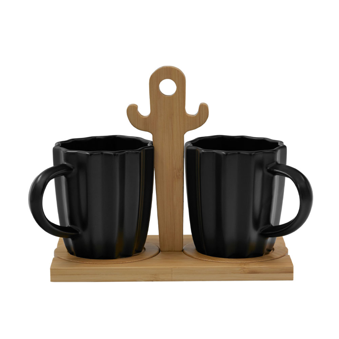 CACTUS MUG ESPRESSO SET 2 PCS PORCELAIN BAMBOO BLA