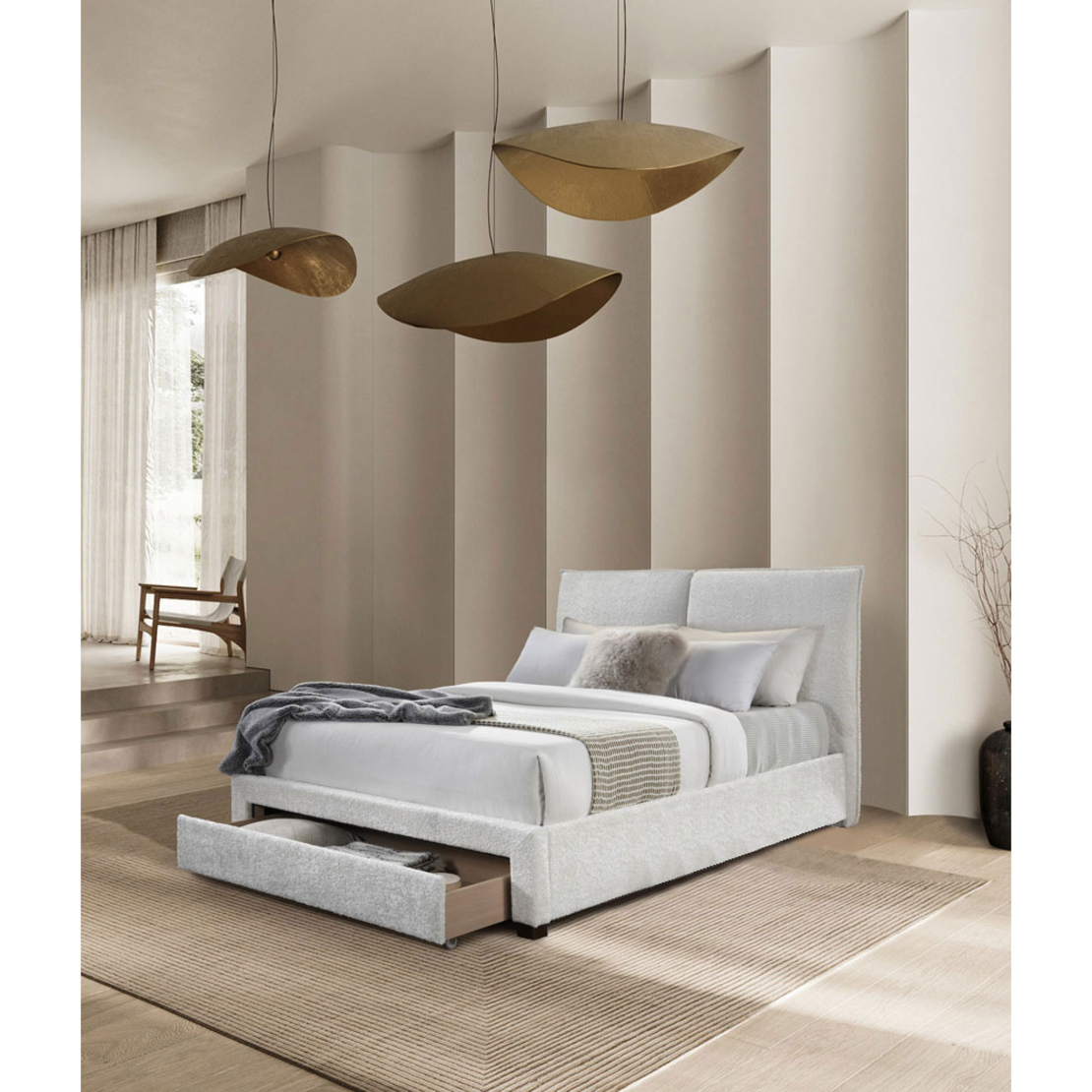 OASIS BED (FOR MATTRESS 160x200cm) FABRIC CREAM FABRIC E1