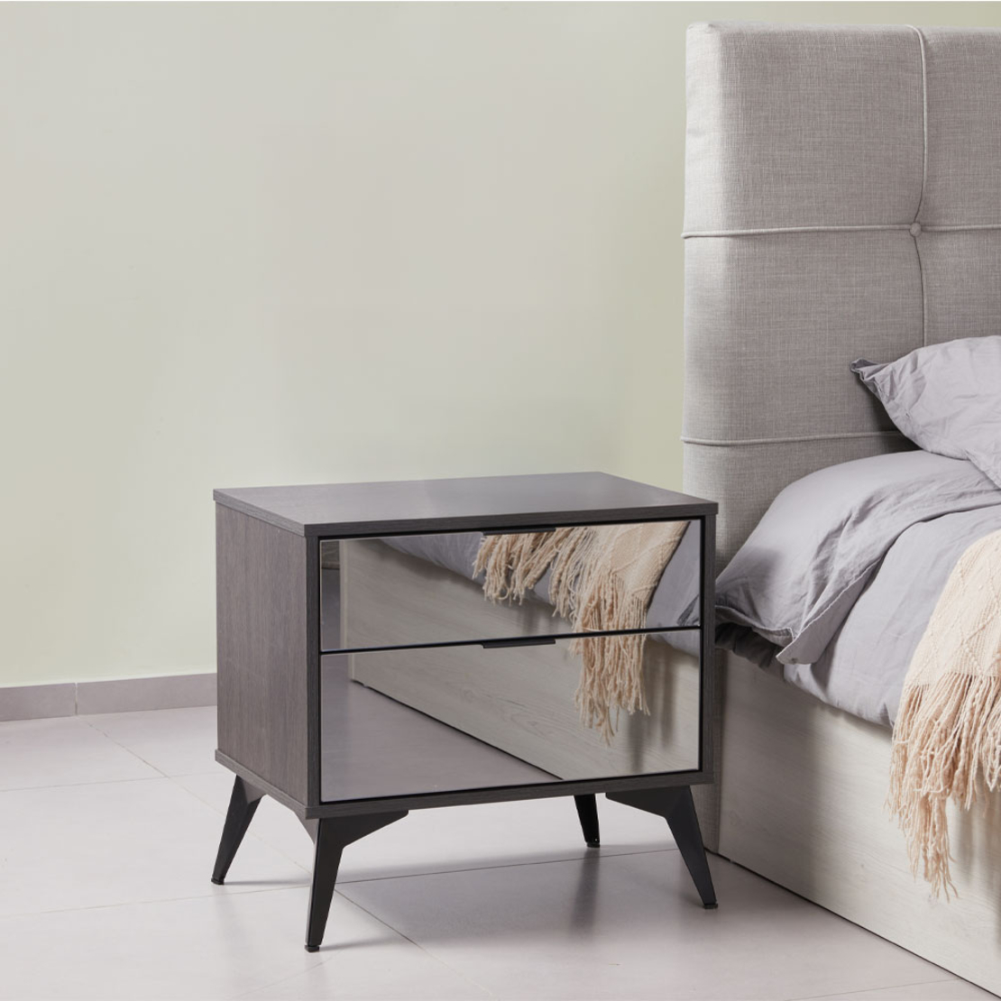 SPECCHIO NIGHTSTAND 2DRAWERS MELAMINE BLACK OAK MELAMINE MIRROR E1
