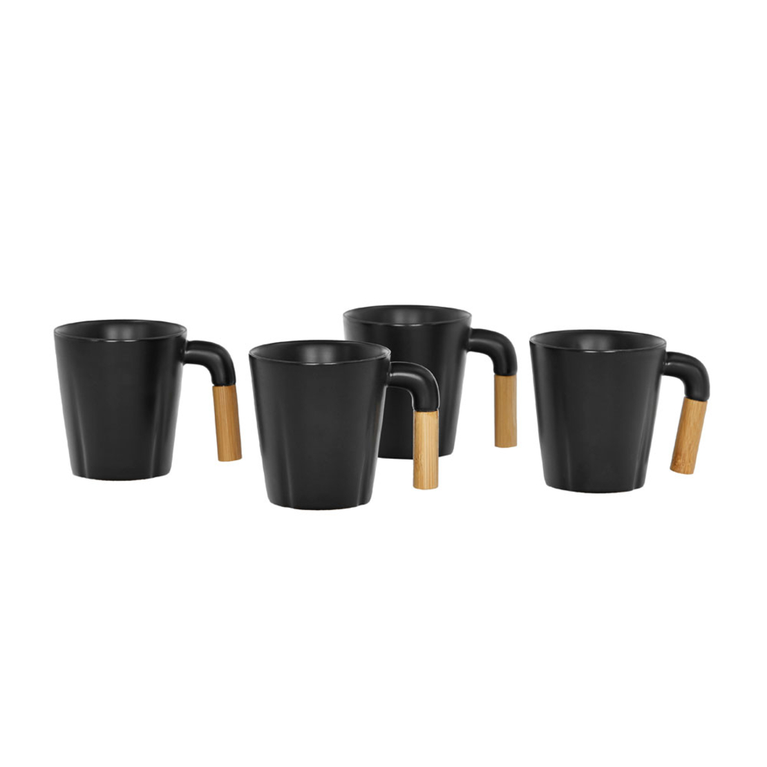 NORDIC MUG SET 4PCS PORCELAIN BAMBOO BLACK NATURAL