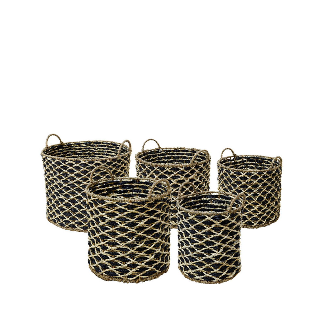 ROMBUS BASKET SET 5PCS SEAGRASS IRON NATURAL BLACK