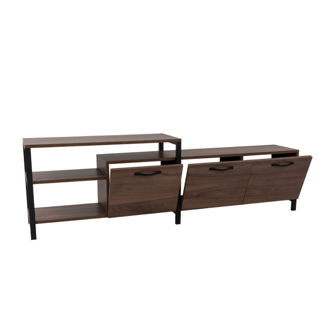 RAM TV STAND MELAMINE WALNUT BLACK METAL 180x35xH55cm E1 TR